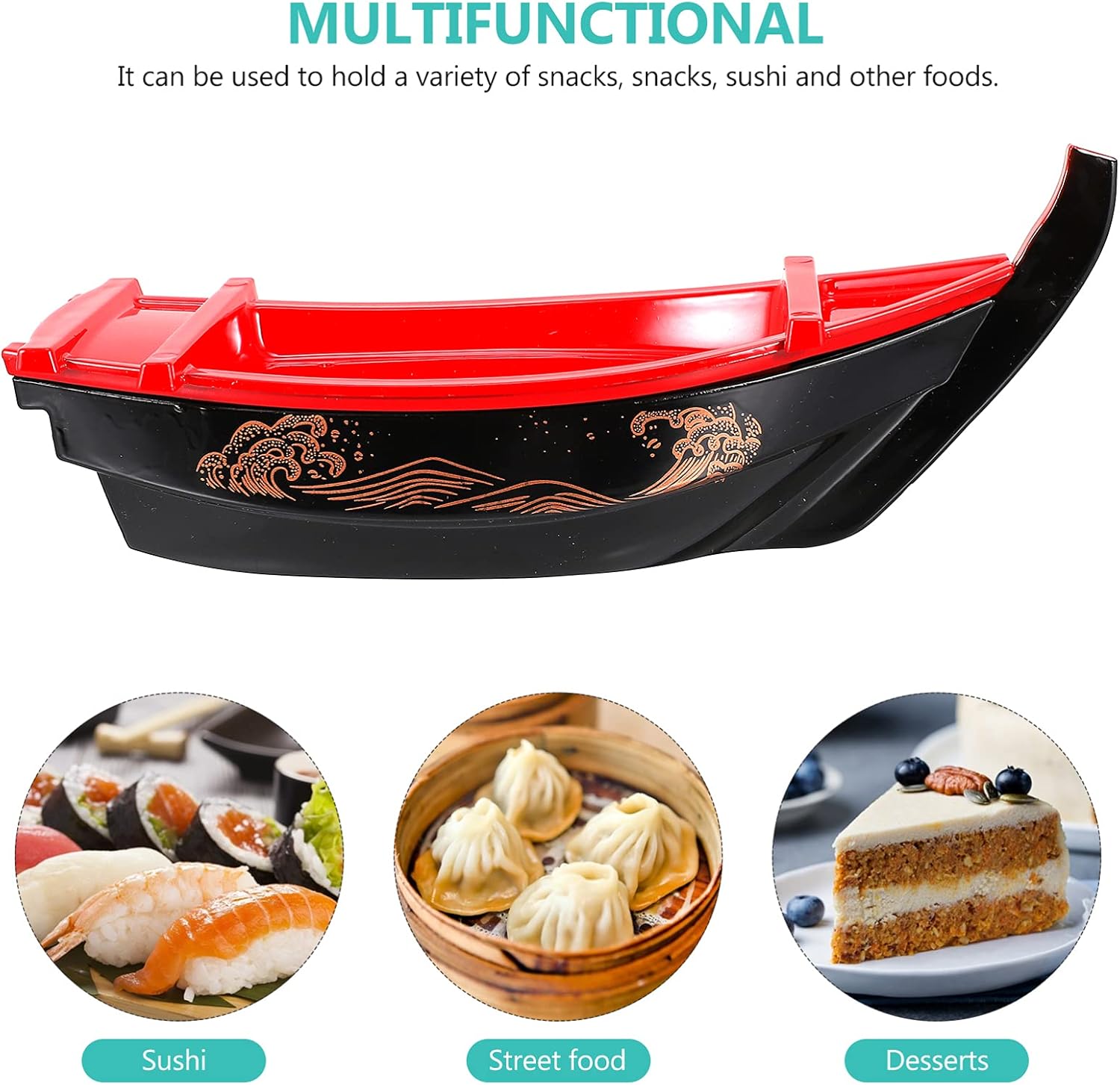 Hemoton Plato de sushi con forma de barco, plato de sushi para servir sushi, vajilla de estilo japonés, bandeja de plástico de melamina, bandeja