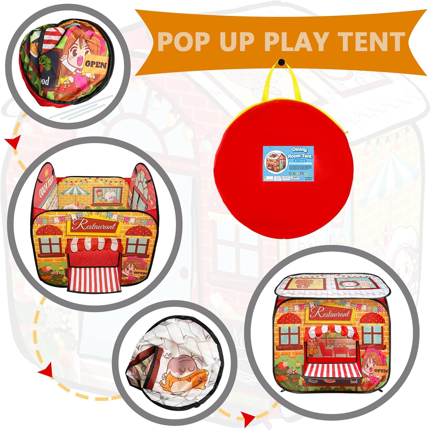 Tienda de campaña para niños, tienda de campaña desplegable de comida rápida para niños, casa de juegos para interiores y exteriores, tienda de