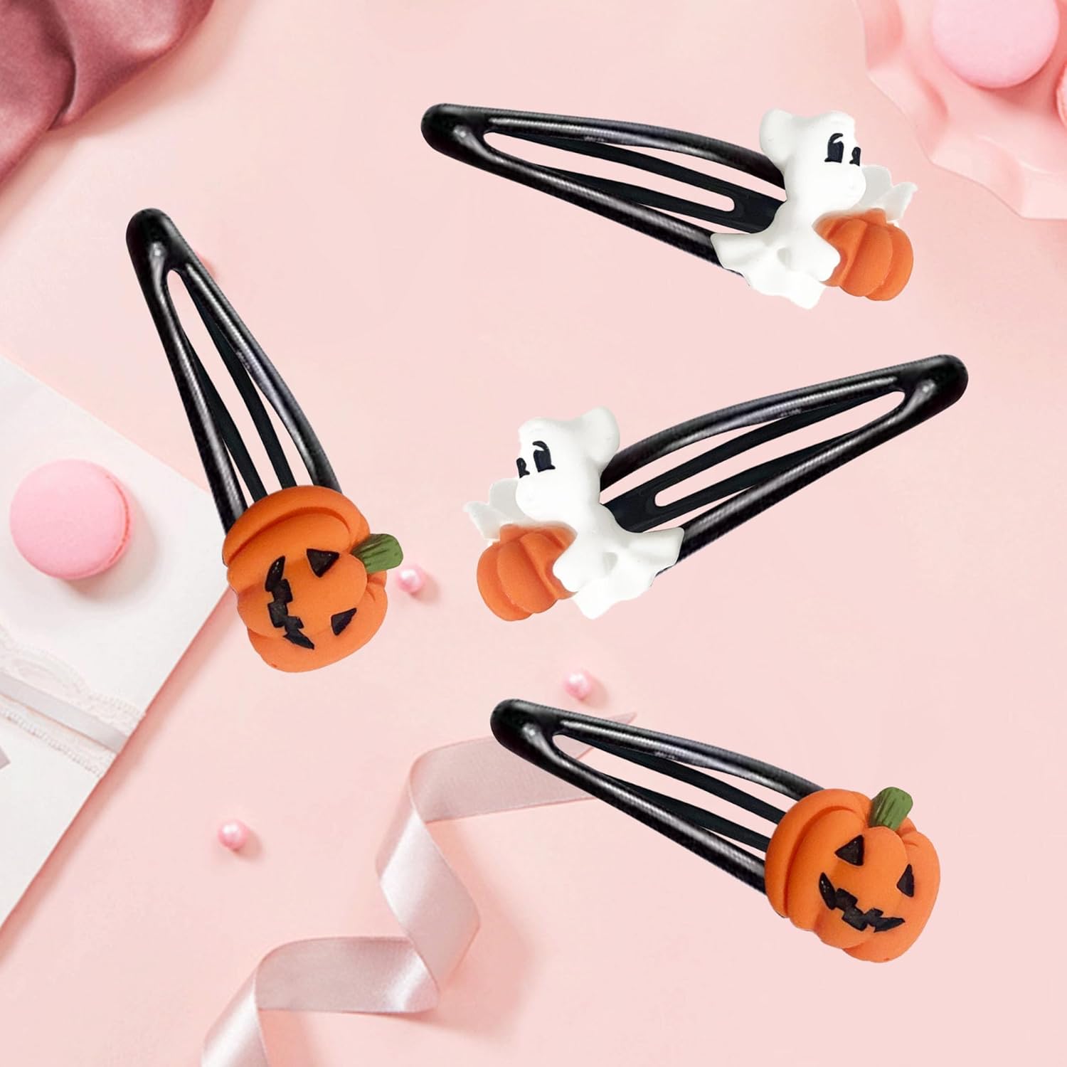 4 pinzas para el cabello de Halloween, pinzas de pelo de calabaza de Beleki fantasma, pinzas de pelo de metal de 2.4 pulgadas, pasadores