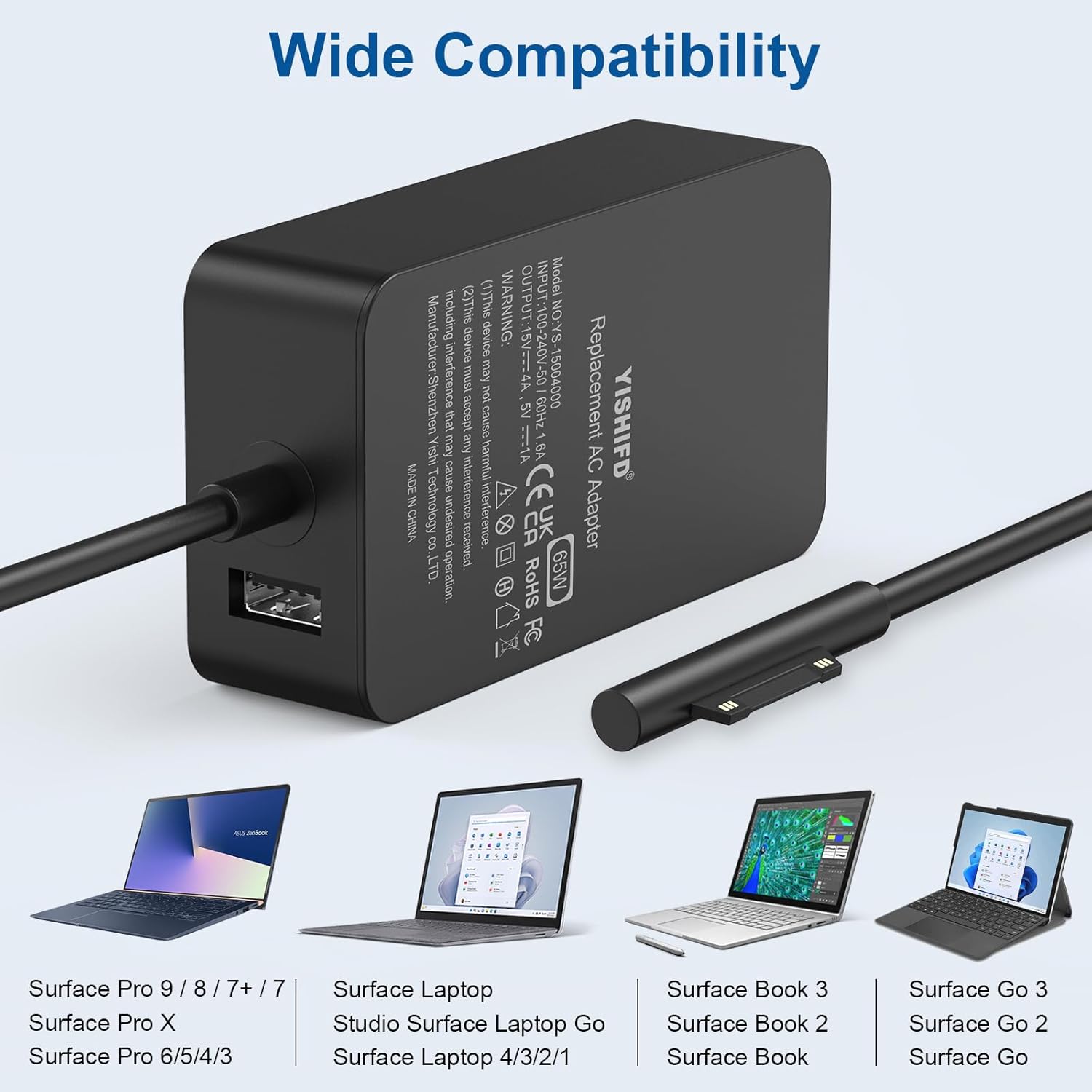 Cargador de superficie de 15 V 2.58 A, fuente de alimentación de 44 W, repuesto para Microsoft Surface Pro 34567, Surface Laptop 321, Surface GoBook