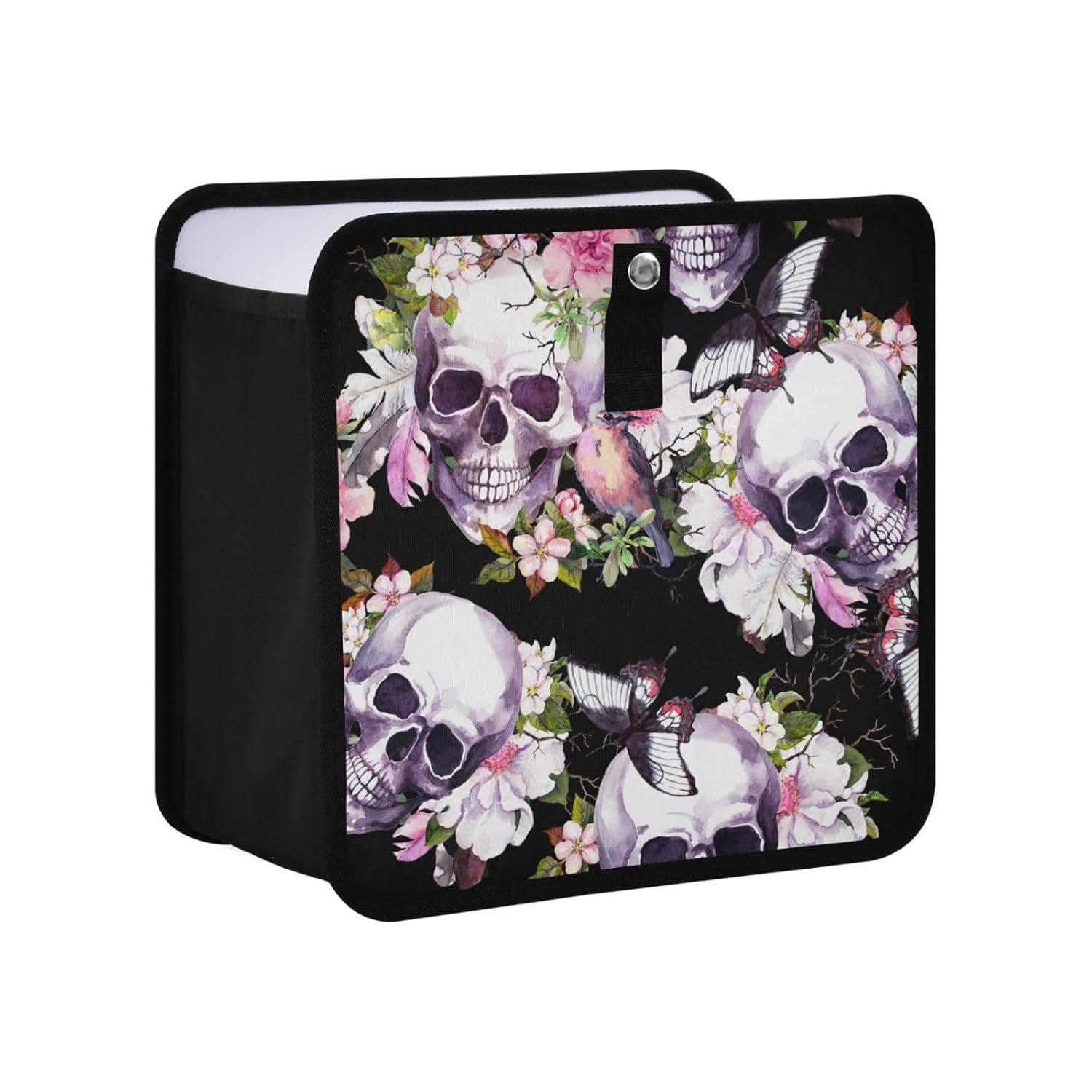 Basurero de coche con diseño de calaveras, flores, pájaros, mariposas, para guardar cosas en el automóvil, bolsas de basura plegables para