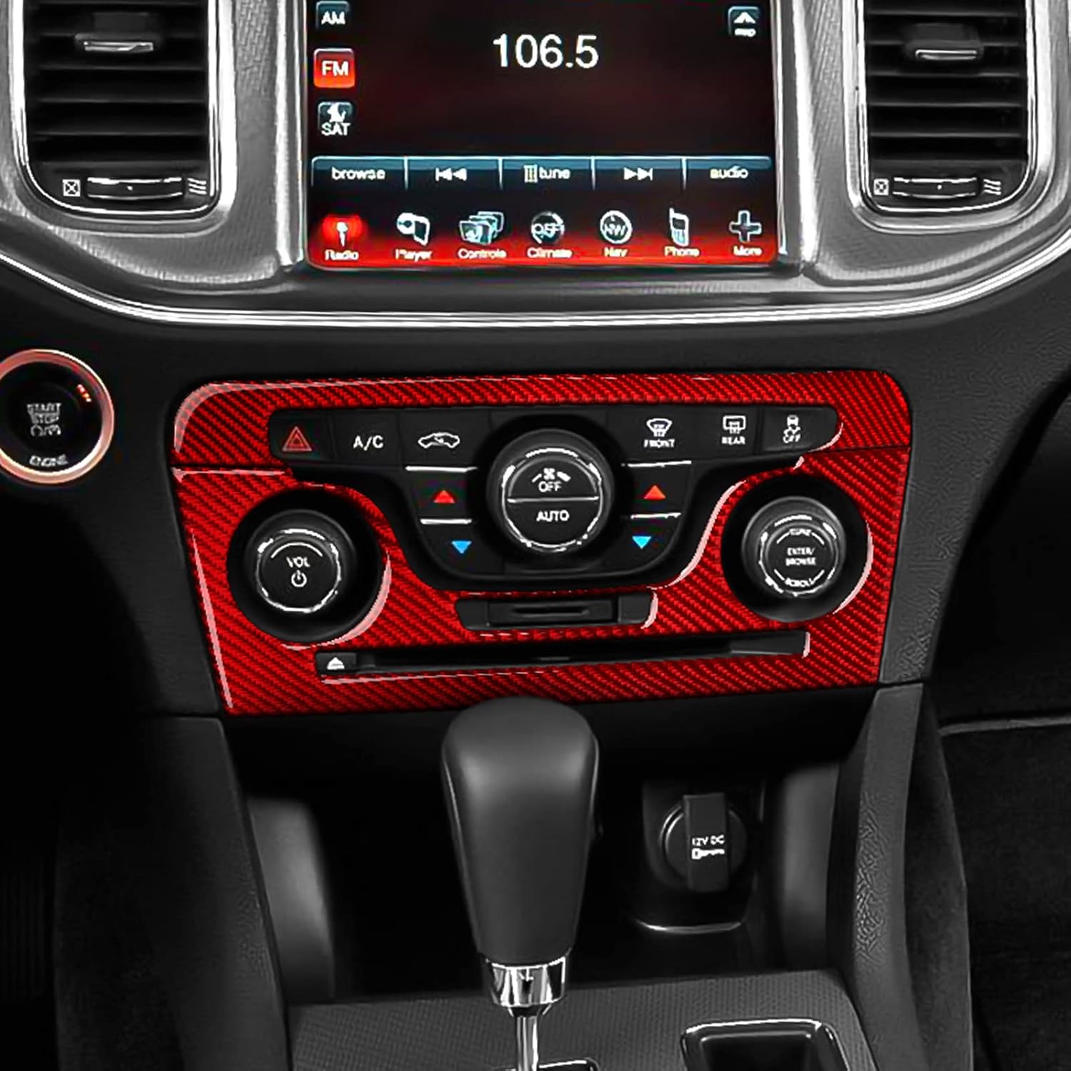 BRMYL Coche aire acondicionado interruptor de volumen central control calcomanías para 2011 2012 2013 2014 Dodge cargador accesorios fibra carbono