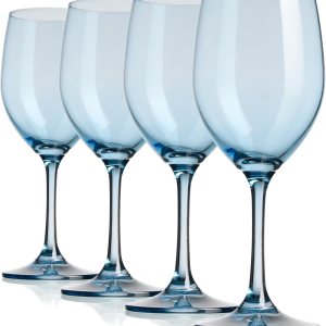 Copas de vino, copas de vino con tallo, copas de vino tinto, vasos de cristal para beber, aptos para lavavajillas, color azul, 12 onzas, juego de 4 Copas de vino, copas de vino con tallo, copas de vino tinto, vasos de cristal para beber, aptos para lavavajillas, color azul, 12 onzas, juego de 4