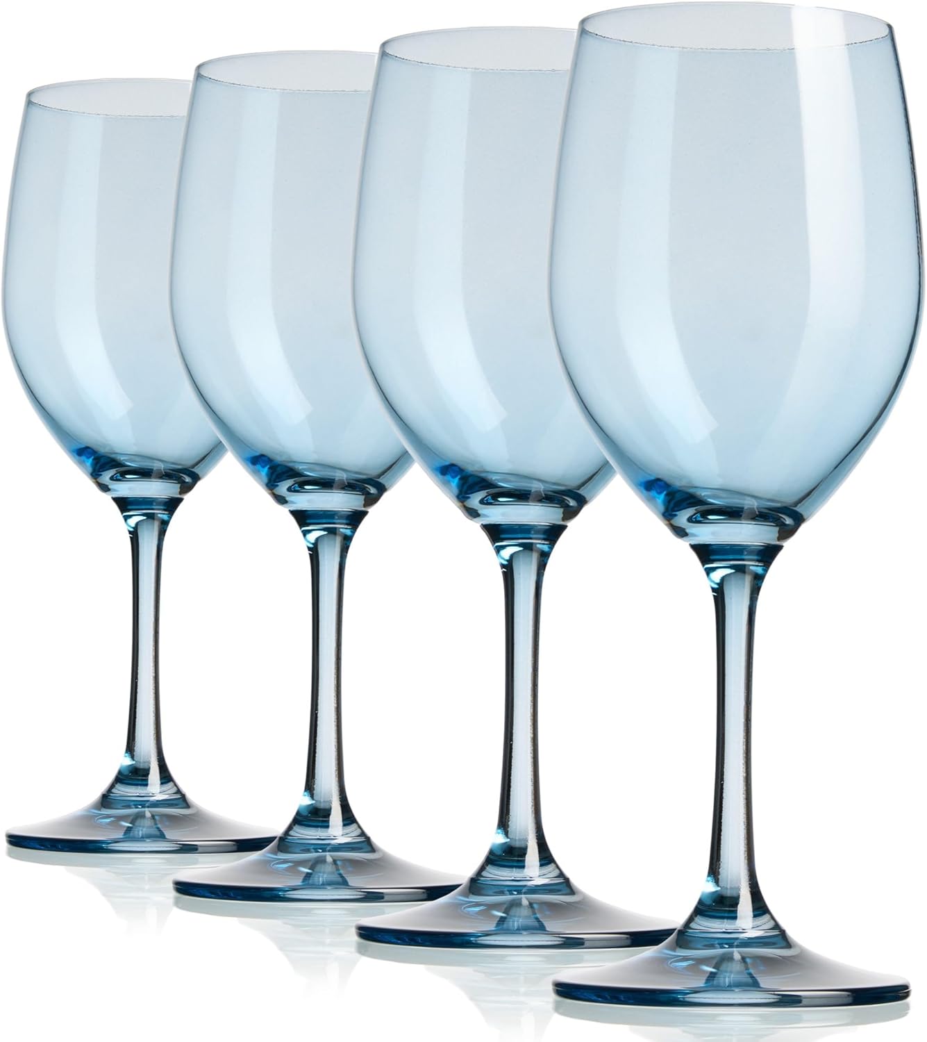 Copas de vino, copas de vino con tallo, copas de vino tinto, vasos de cristal para beber, aptos para lavavajillas, color azul, 12 onzas, juego de 4