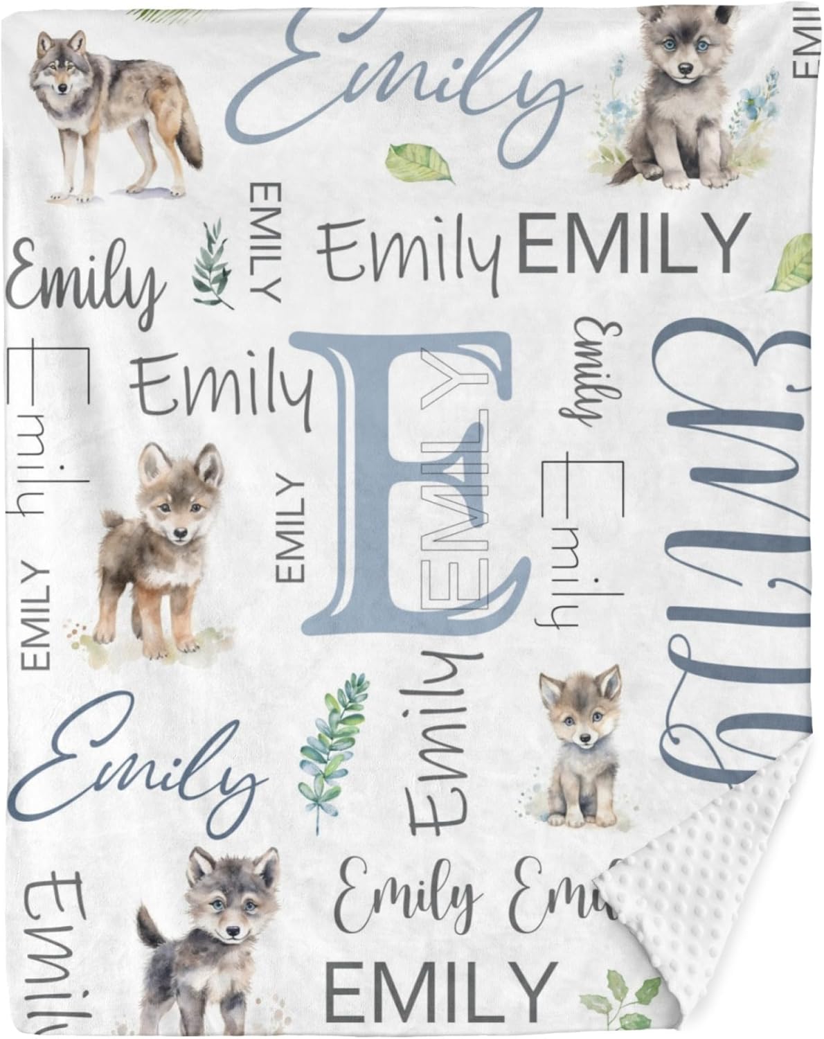 Mantas de bebé personalizadas para niños y niñas, manta de bebé de lobo, manta de bebé de felpa suave Minky con nombre de recepción, mantas para