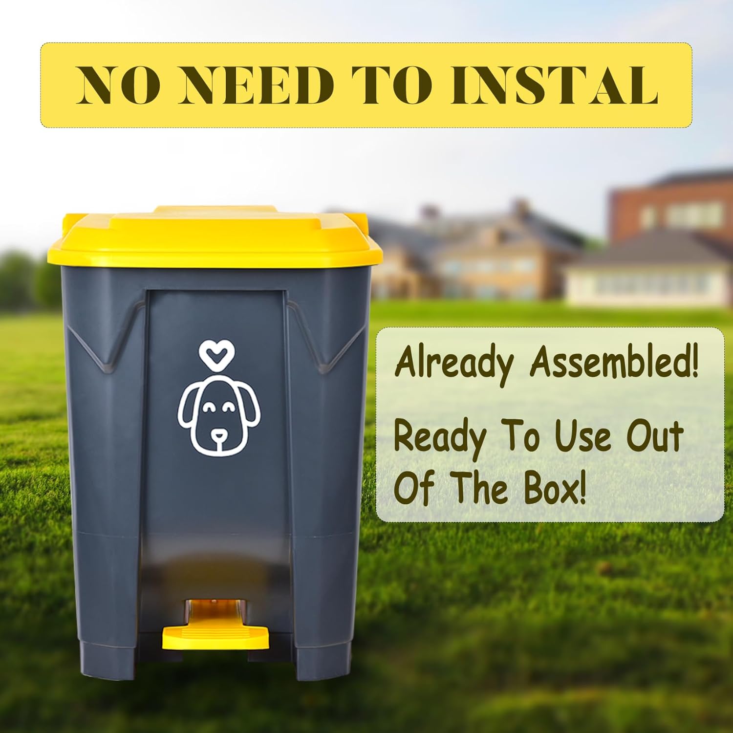 Outdoors – Cubo de basura para excrementos de perro con tapa y 290 bolsas de basura biodegradables, lindo bote de basura para patio, hogar, jardín,