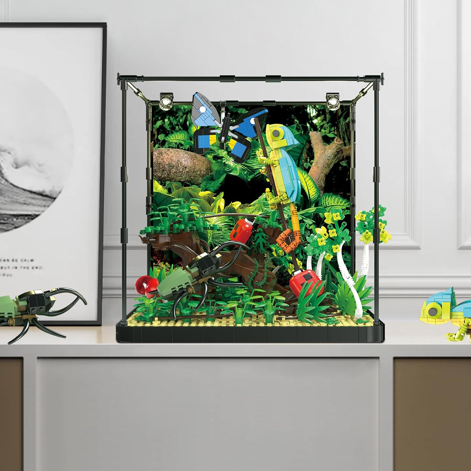 ZYLEGEN Rainforest Jungle – Bloque de construcción de tanque de insectos con lagarto, mariposa, mariquita, plantas de jardín forestal, ladrillos,