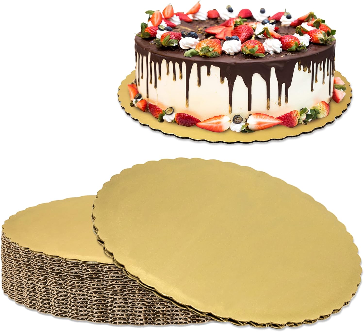 Paquete de 20 Tableros para pasteles de 12 pulgadas, molde dorado desechable, base de cartón para base de pizza, soporte para postres y pasteles, a