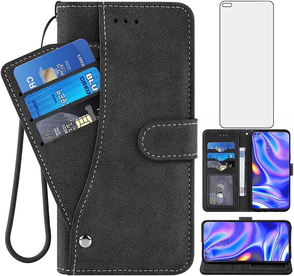 Asuwish Funda compatible con Moto One 5GOne5G UWMoto G G5 Plus y protector de pantalla de vidrio templado con cordón de soporte para tarjeta de