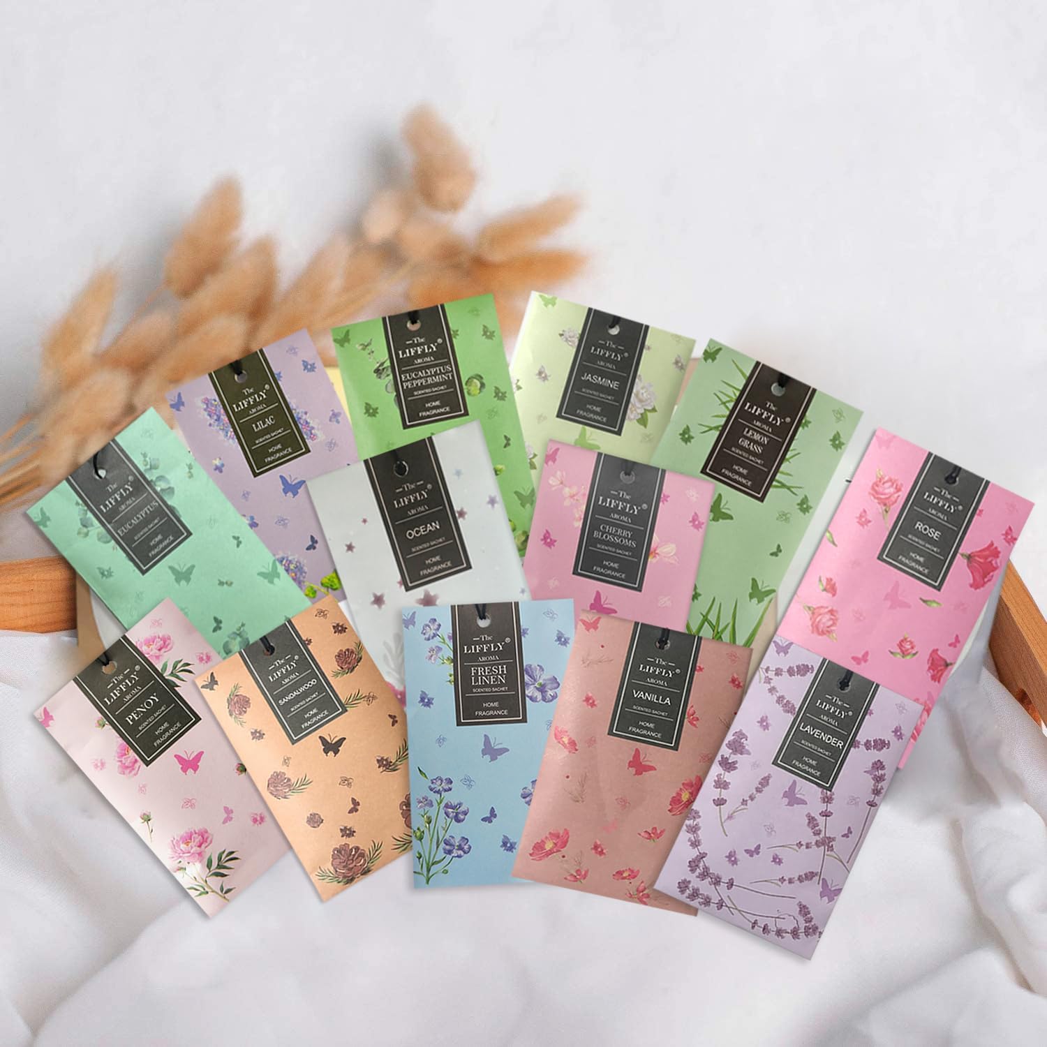 13 sobres perfumados para cajones y armarios, 14 paquetes de lavanda, rosa, jazmín, océano, vainilla, sándalo, lino fresco, cerezo, lila, eucalipto,