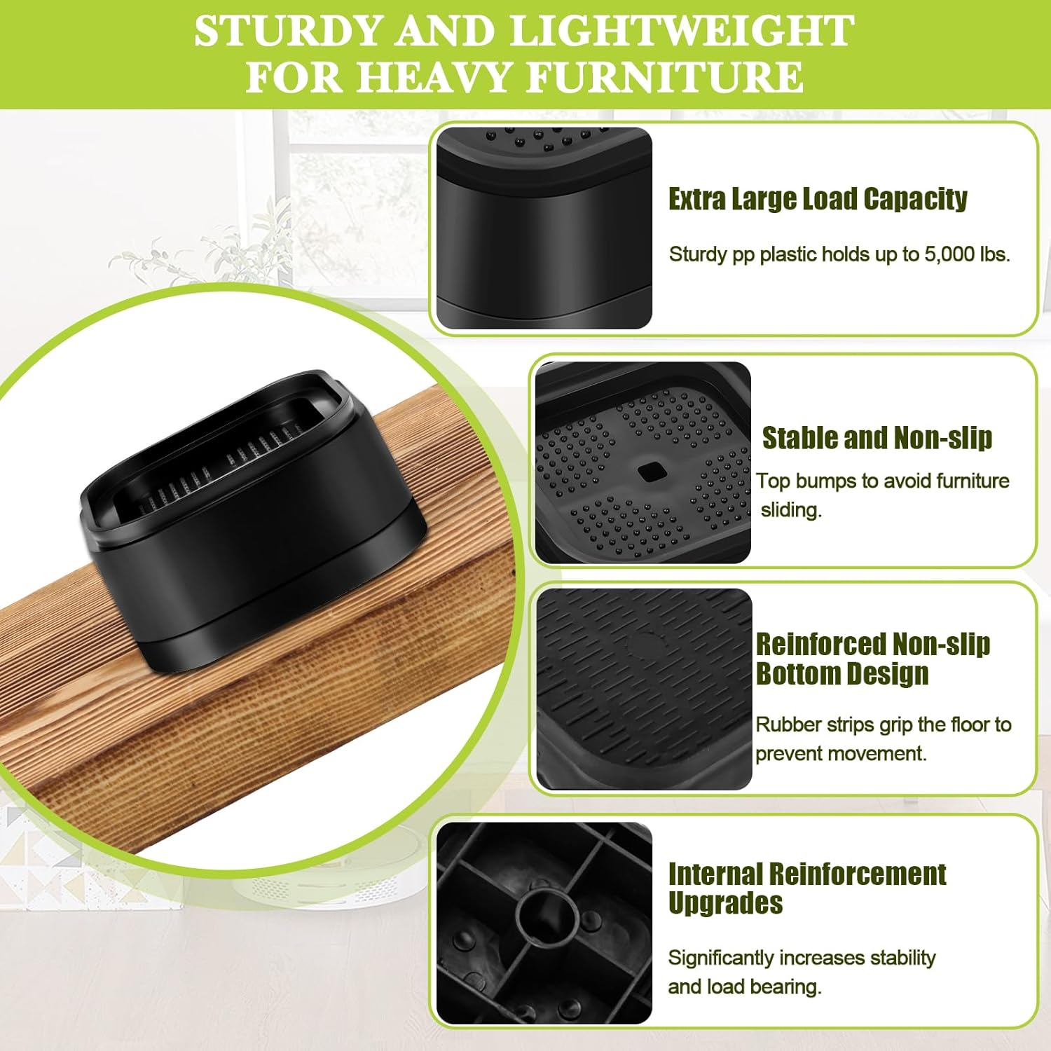 Yookwutar Paquete de 4 elevadores de muebles de 1 pulgada, elevadores de cama ajustables resistentes para mesa, escritorio, sofá, gabinete, patas de