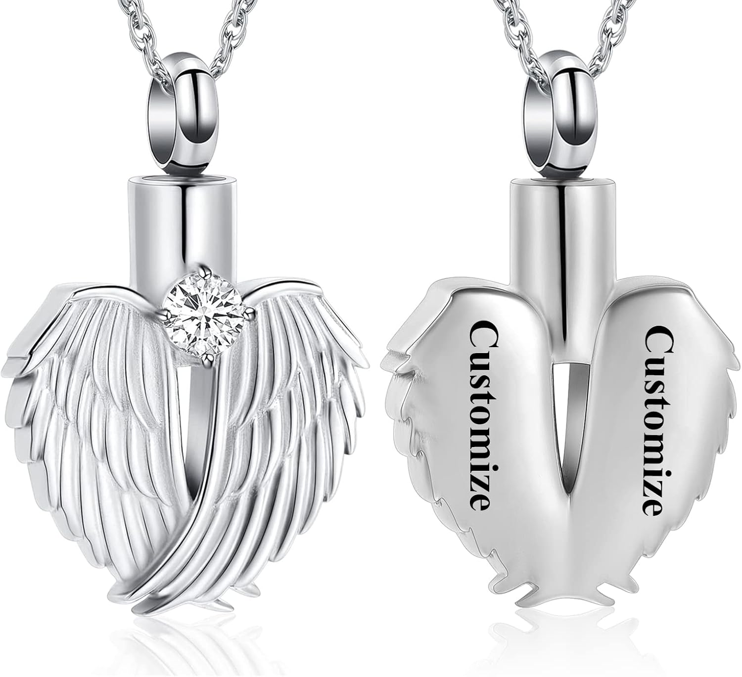 shajwo Collar de urna de corazón para cenizas para mujer, colgante conmemorativo de ala de ángel, recuerdo de piedra natal