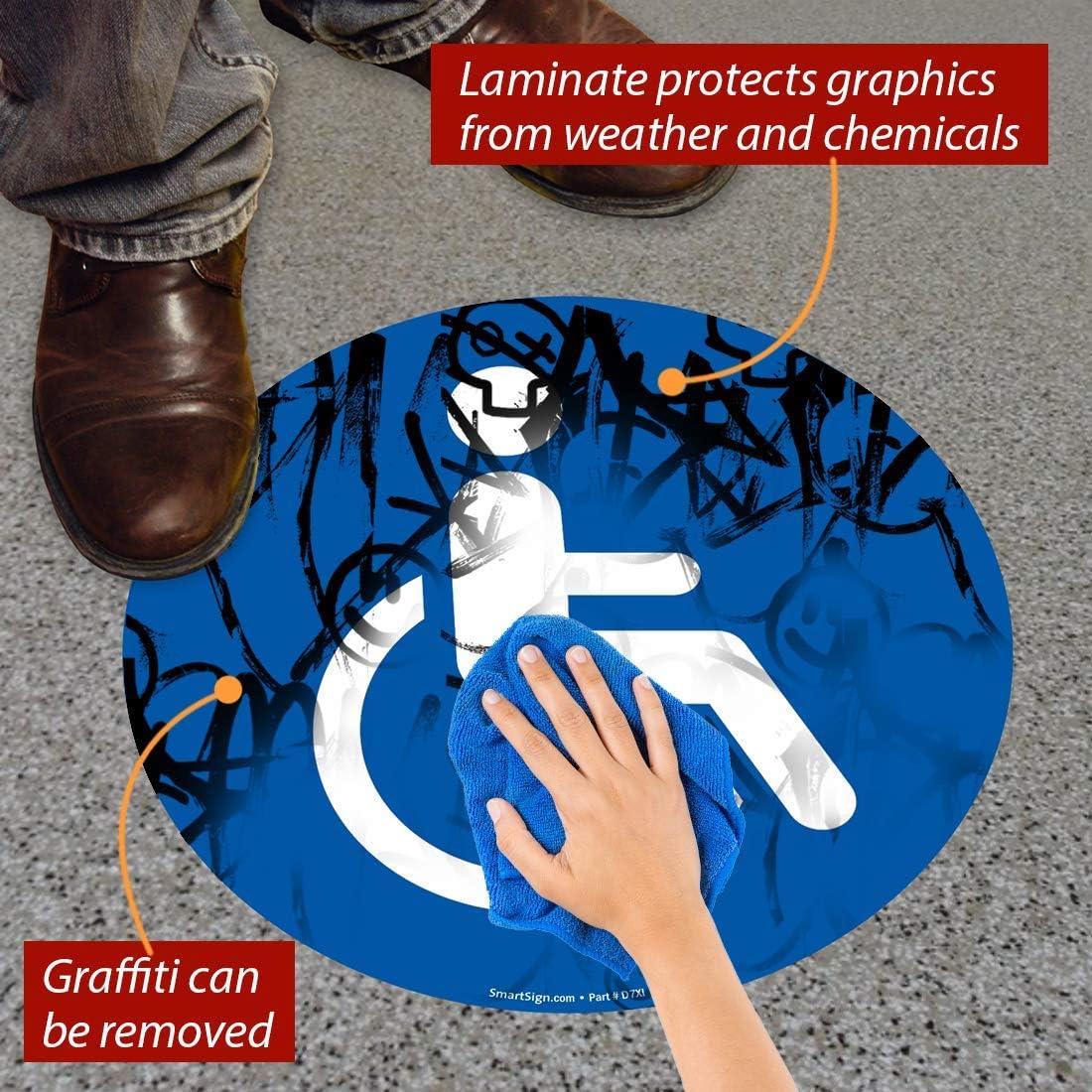 SmartSign Letrero de suelo SlipSafe con símbolo de discapacidad  Vinilo antideslizante de 17 x 17 pulgadas