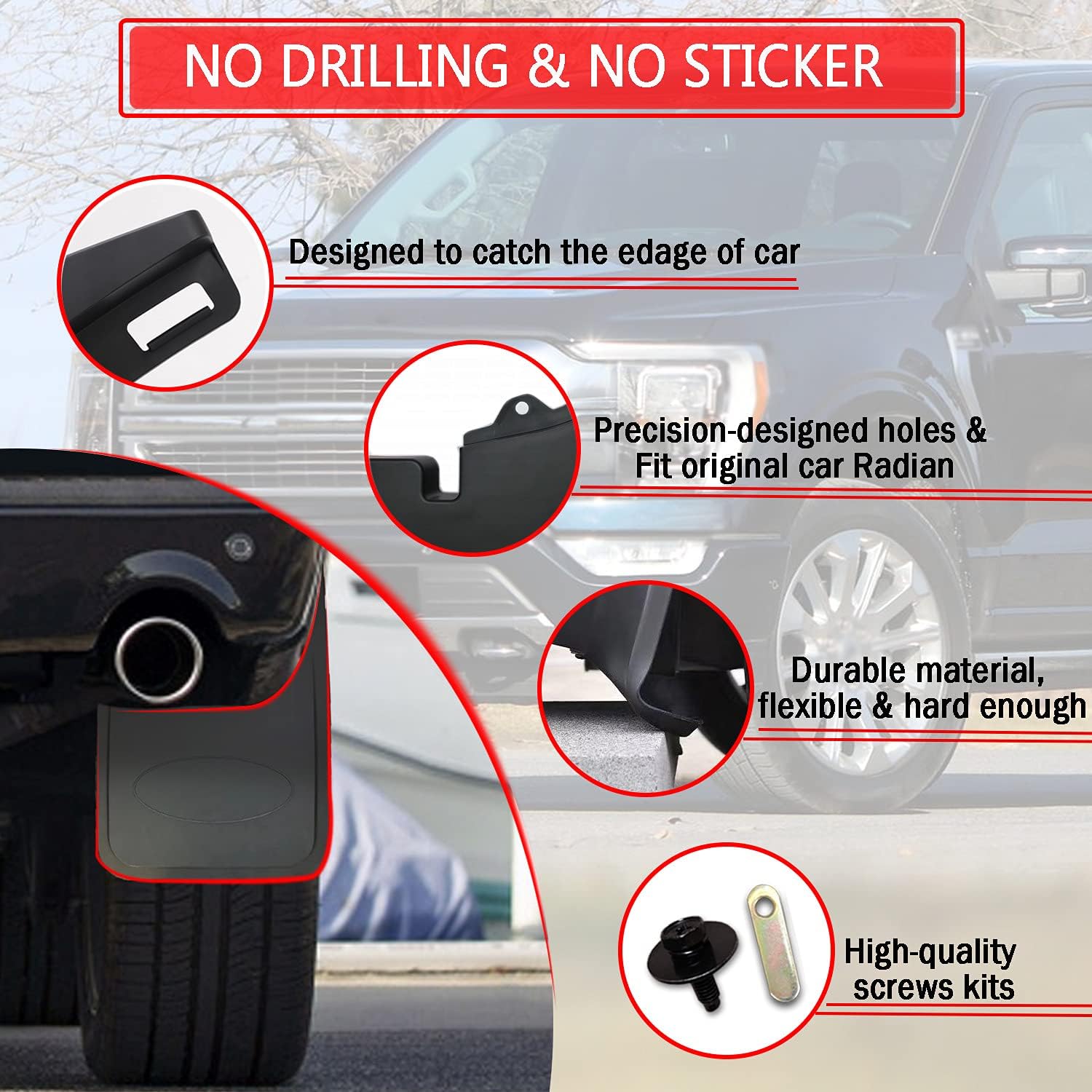 Aletas de barro para F150 2021 2022 2023 2024  No hay necesidad de taladrar agujeros, moldura de labio de rueda delantera y trasera protector contra