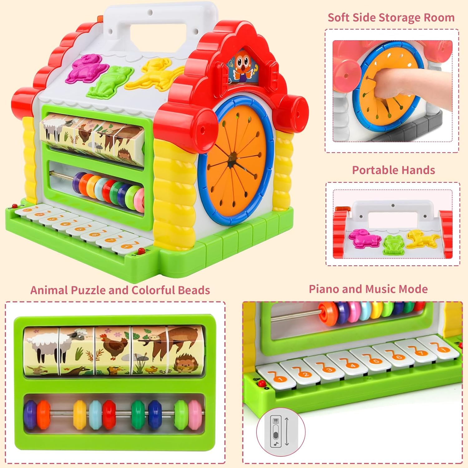 Juguetes para niñas de 1 año, regalo de cumpleaños, juguetes Montessori para niños pequeños de 1 a 2 años con sonidolucesmúsicabloquesanimales 6 en