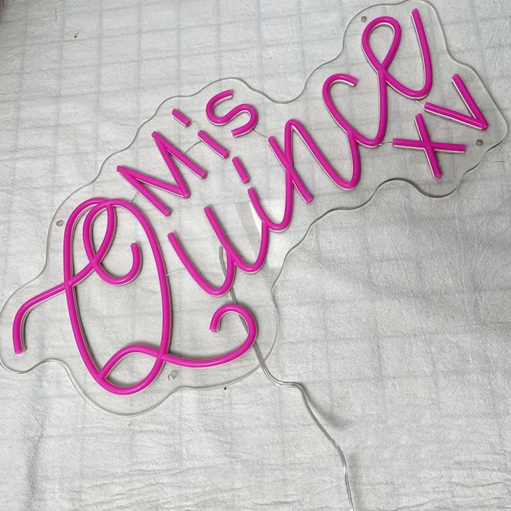 Mis Quince – Letrero de neón LED de quinceañera personalizado para decoración de pared, letrero de neón rosa Mis XV años, arte de pared, letreros de