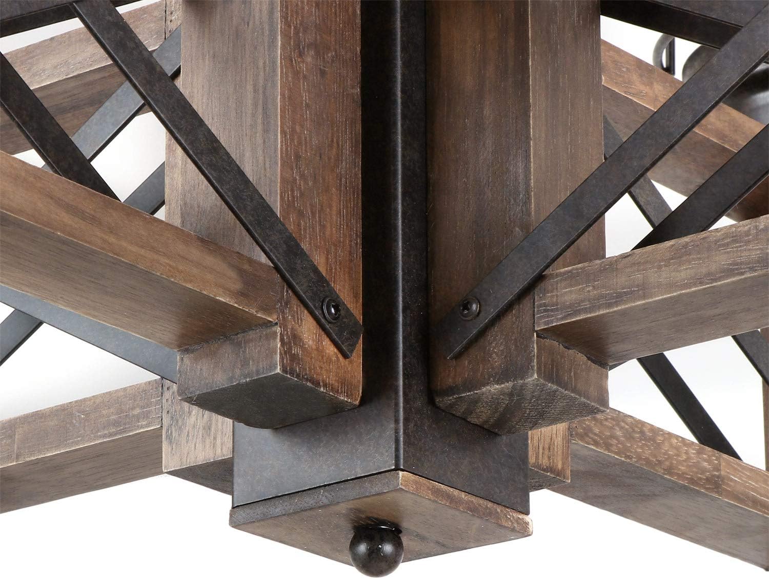 Lámpara de araña rústica de madera con 4 luces con pantallas de cristal, lámpara colgante de mesa de comedor industrial de 22.8 pulgadas, lámpara