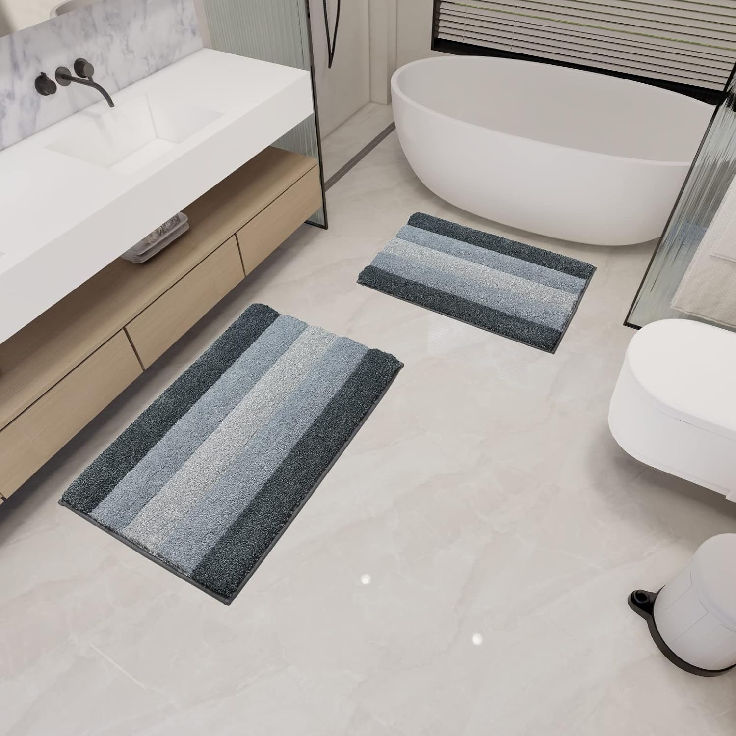 WAMRLY – Alfombras de baño de poliéster extrasuave, absorbentes de agua, alfombras peludas de felpa antideslizantes, lavables a máquina, para baño