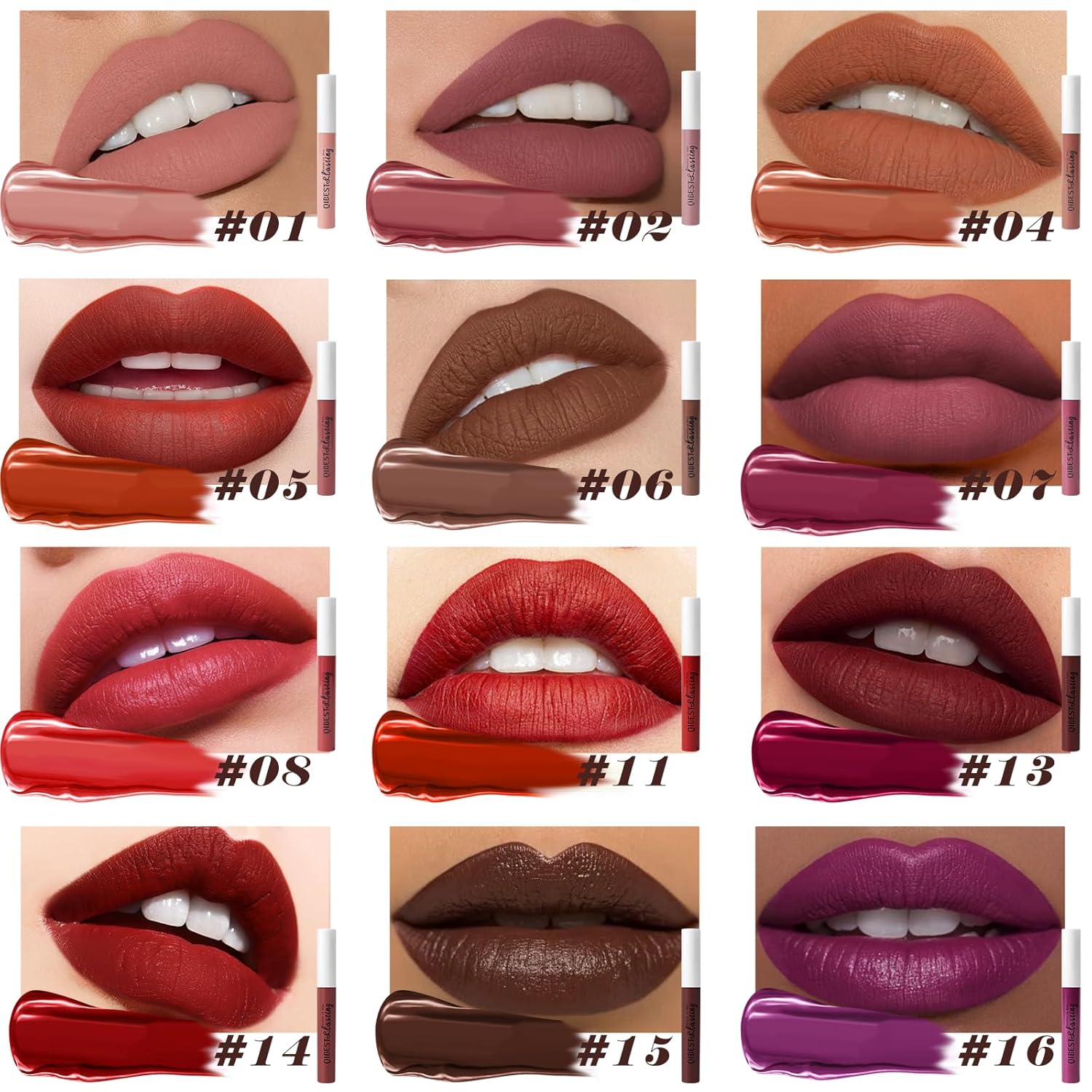 Juego de lápices labiales líquidos mate, kit de brillo labial de terciopelo de 12 colores, resistente al agua, larga duración, tinte de labios de