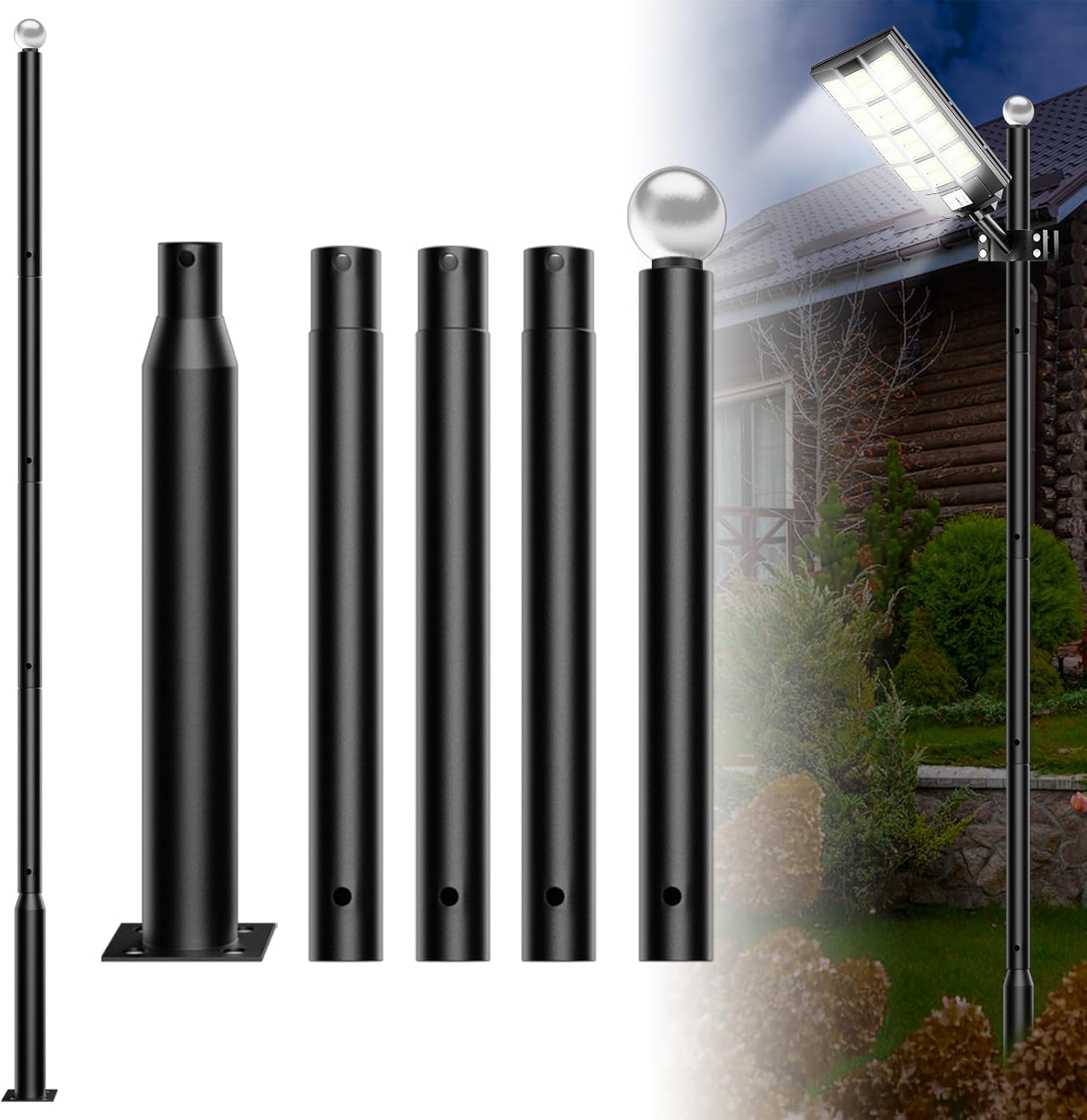 Poste de luz de calle de 16.5 pies de alto, poste solar para exteriores con base, accesorio de poste de luz de calle para patio trasero, porche,