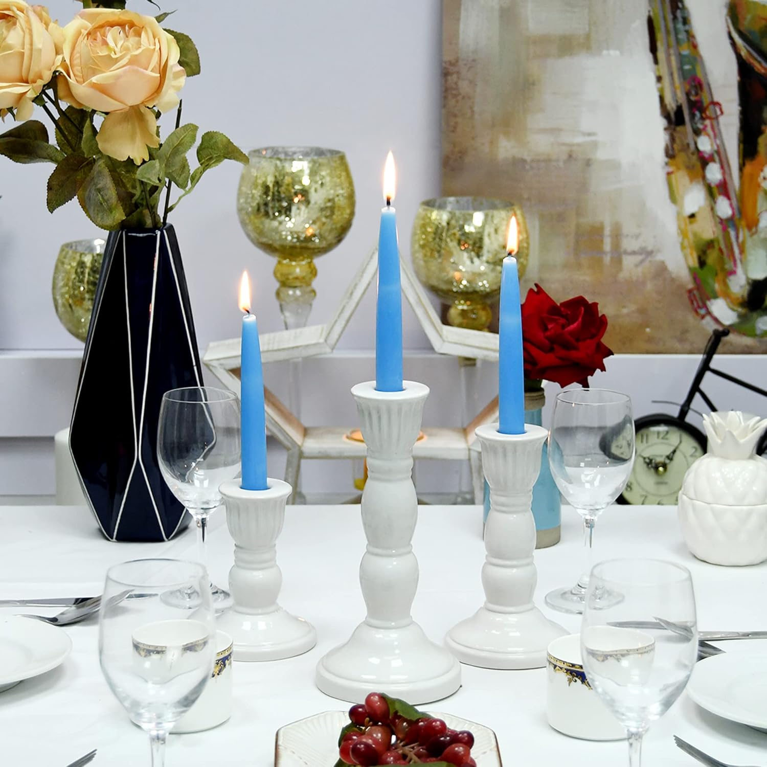 Velas cónicas de 12 piezas, 6 pulgadas, azul claro