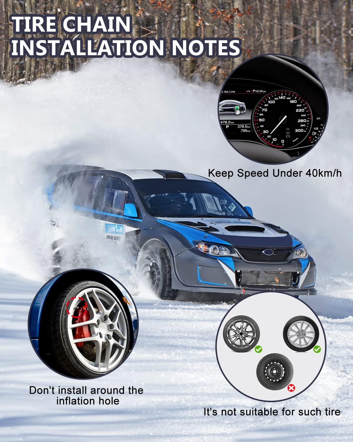 SCITOO QG3229CAM – Cadenas de nieve para automóvil, camioneta, SUV, cadena de tracción universal de neumáticos de emergencia, cadenas de neumáticos