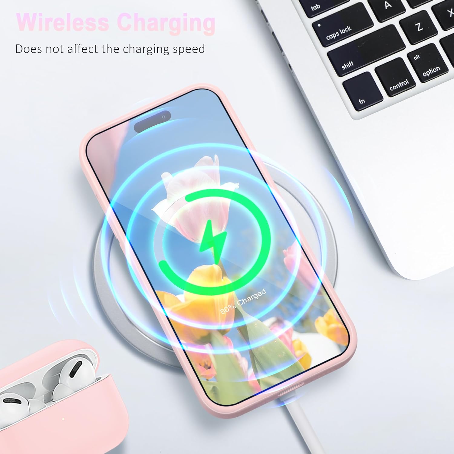 ACOSTETE Funda para iPhone 15 Pro Max, con protector de pantalla + protector de lente de cámara goma de silicona líquida a prueba de golpes forro de