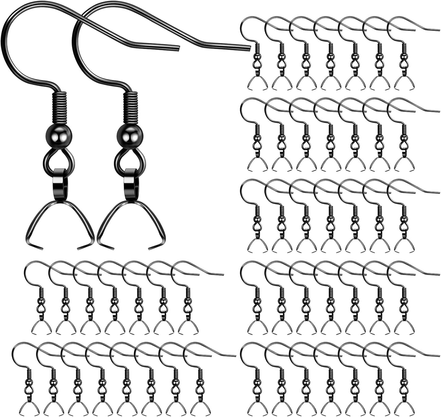 Ganchos para aretes, 50 unidades25 pares, cables de oreja negros de acero inoxidable, ganchos de pez, piezas hipoalergénicas para hacer joyas de