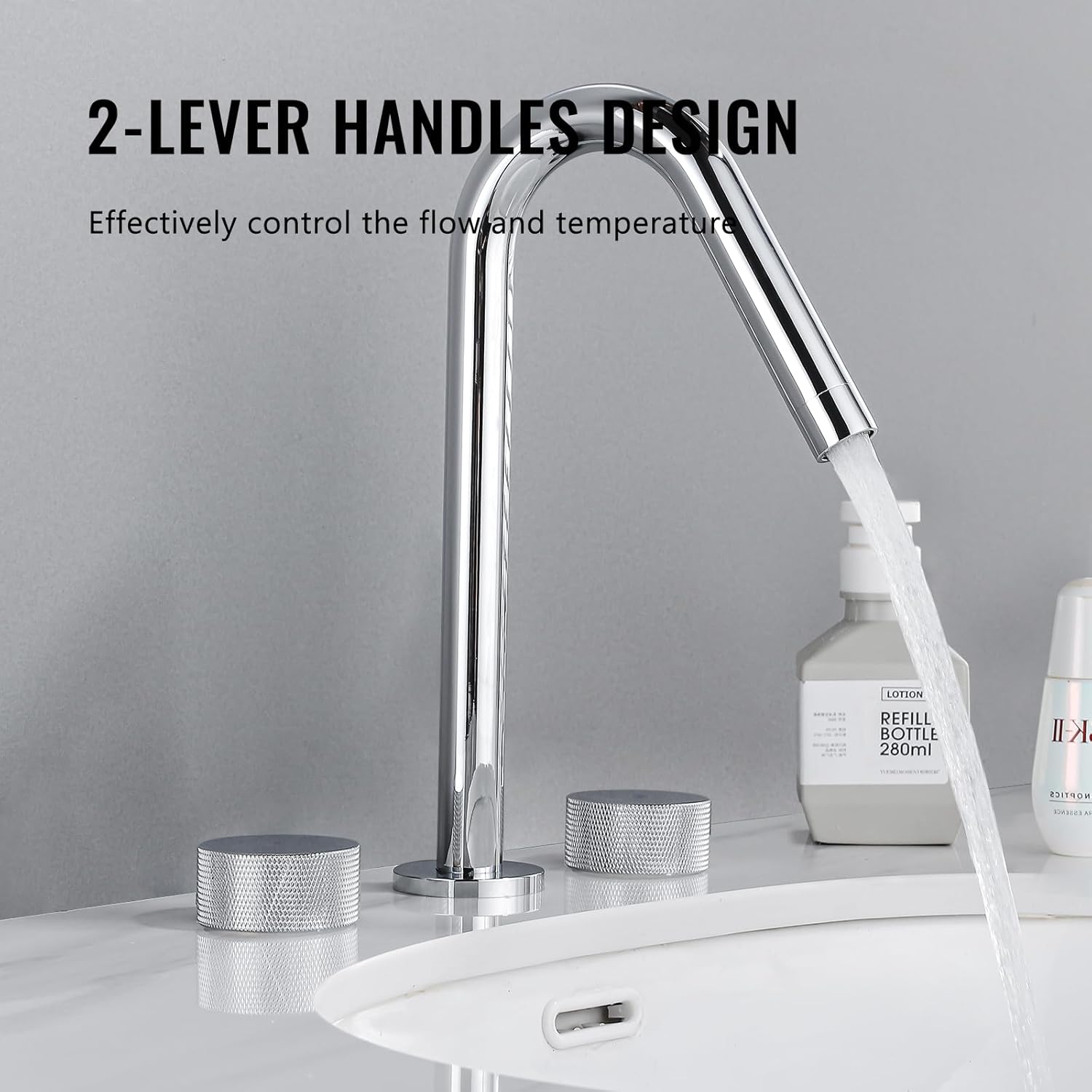 SaniteModar Grifo de lavabo de baño de latón, grifo de baño de latón de 8 a 16 pulgadas, 2 asas, grifo de baño moderno generalizado cromado pulido