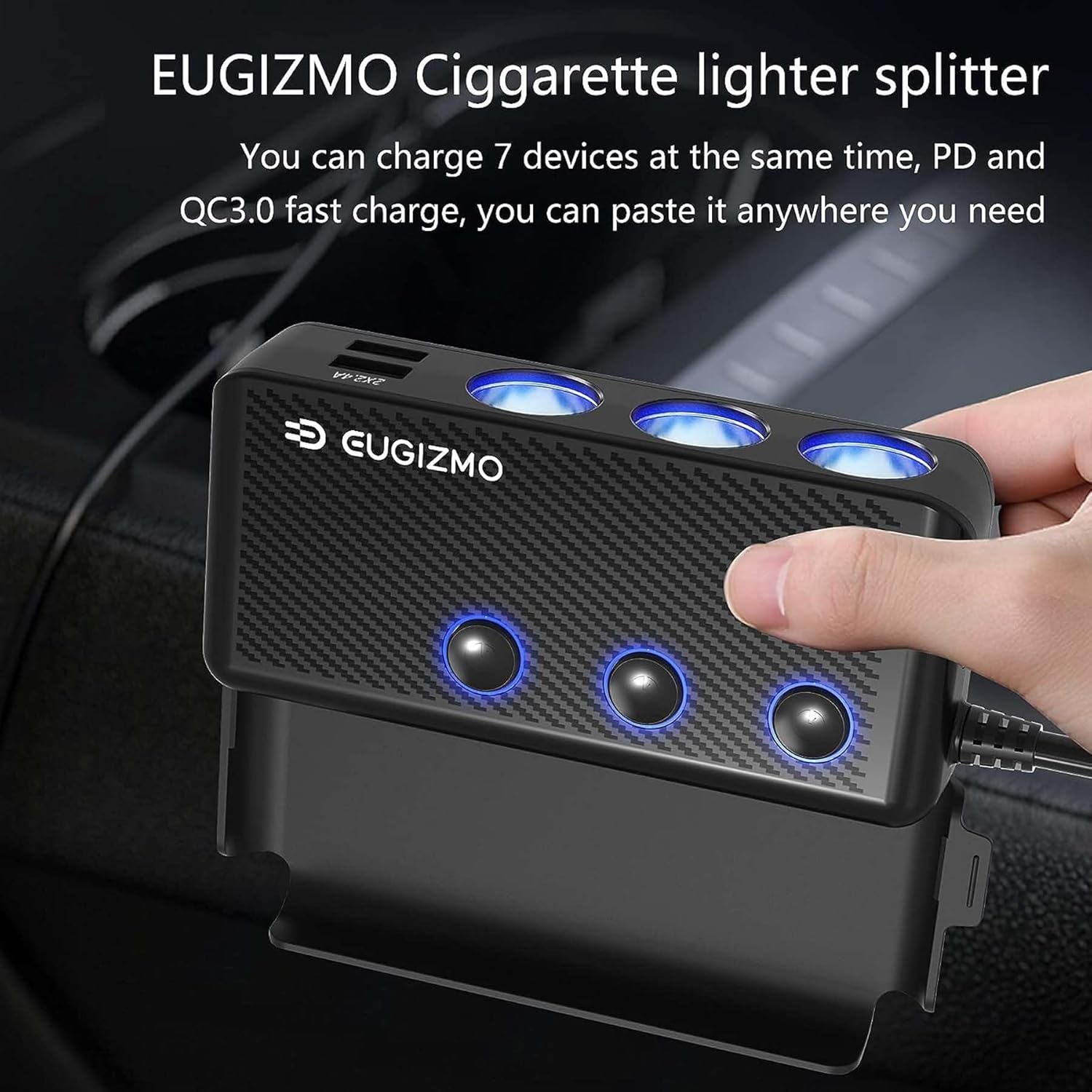 Divisor de enchufe para encendedor de cigarrillos, 3 zócalos de 200 W, adaptador de encendedor de cigarrillos USB, cable de extensión de cargador