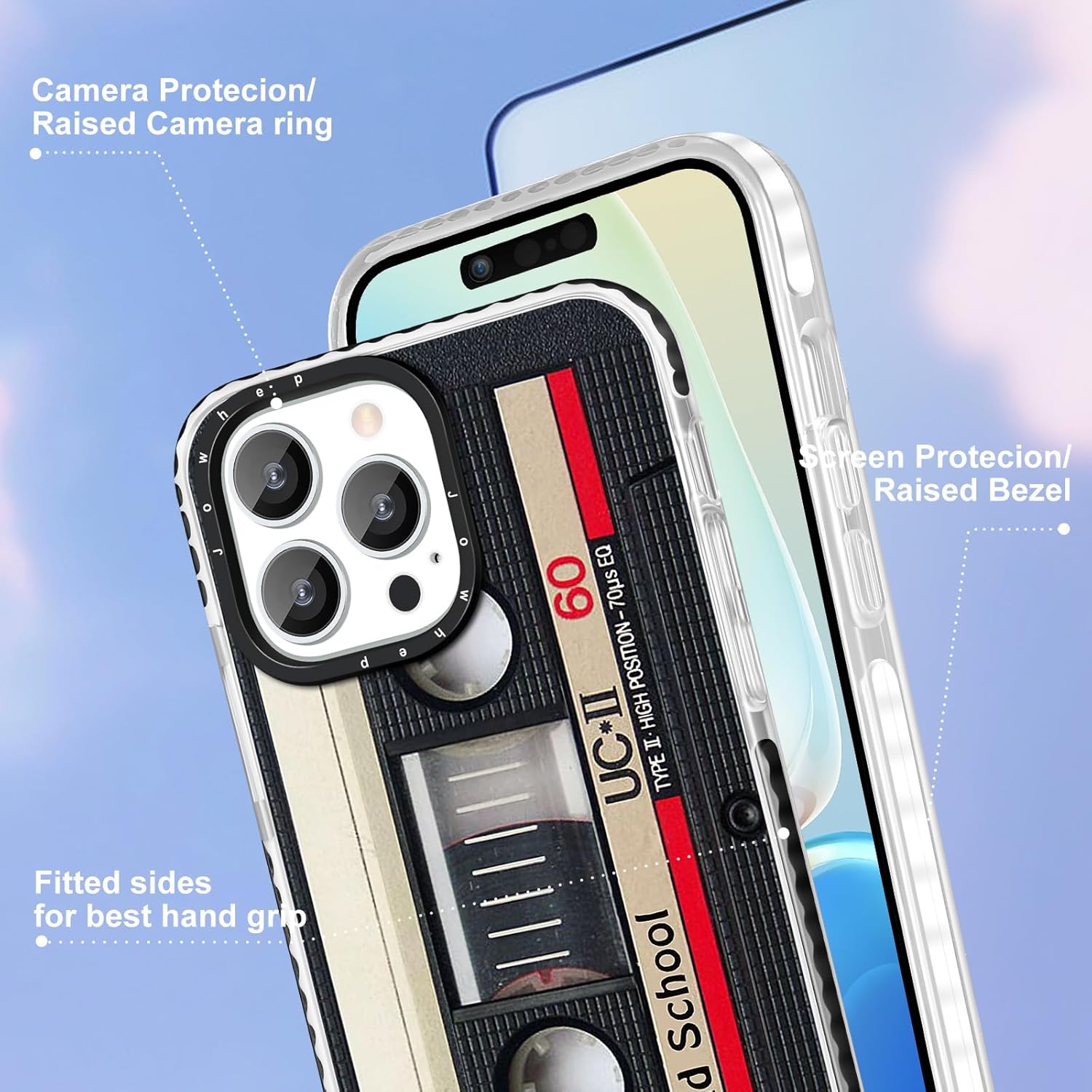Jowhep Funda para iPhone 15 Pro Max, diseño de cinta musical retro femenina para niñas, niños, adolescentes, mujeres, funda divertida, única,