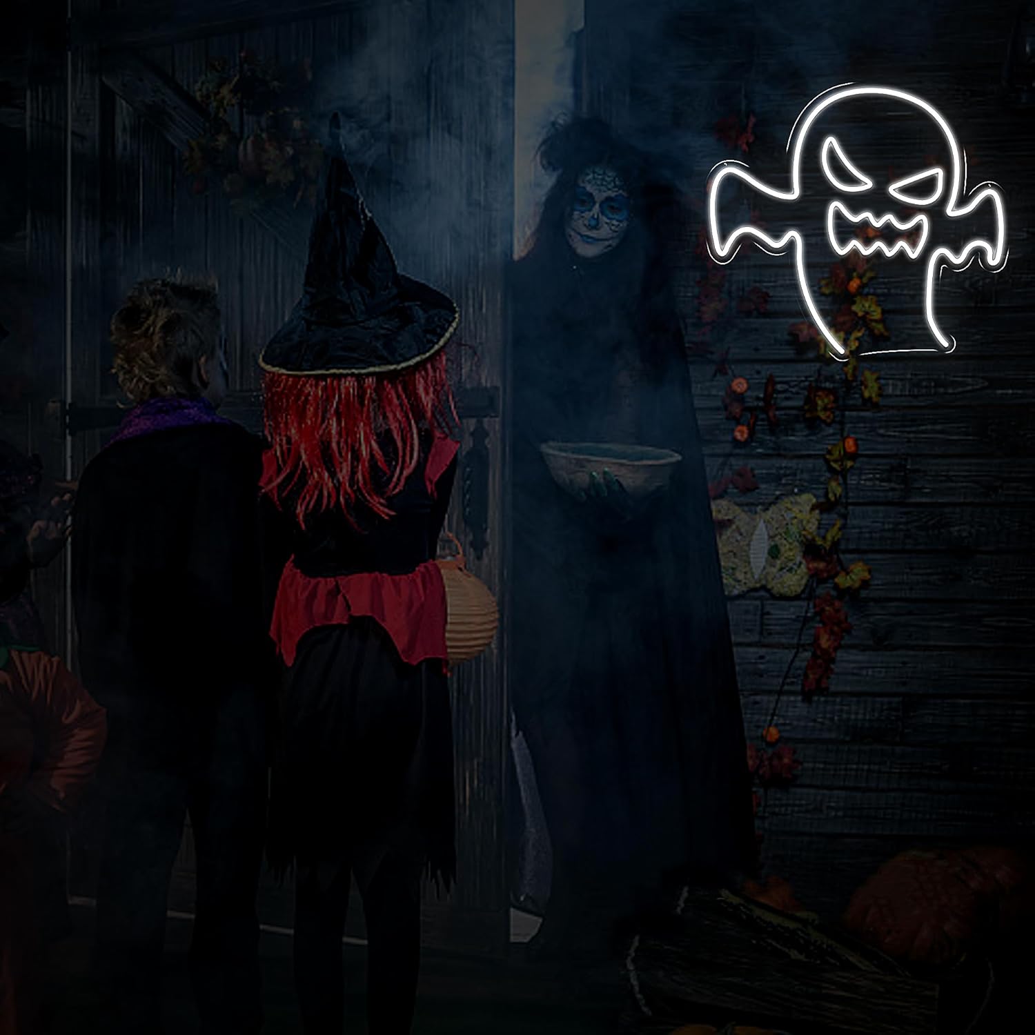Letreros de neón de fantasmas navideños, luz de neón fantasma, luz de Halloween alimentada por USB para dormitorio, sala de estar, sala de juegos,