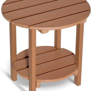 LOENIY Mesa auxiliar de 2 niveles para exteriores HDPE Adirondack mesa auxiliar para patio con grano similar a la madera, mesa auxiliar resistente a LOENIY Mesa auxiliar de 2 niveles para exteriores HDPE Adirondack mesa auxiliar para patio con grano similar a la madera, mesa auxiliar resistente a