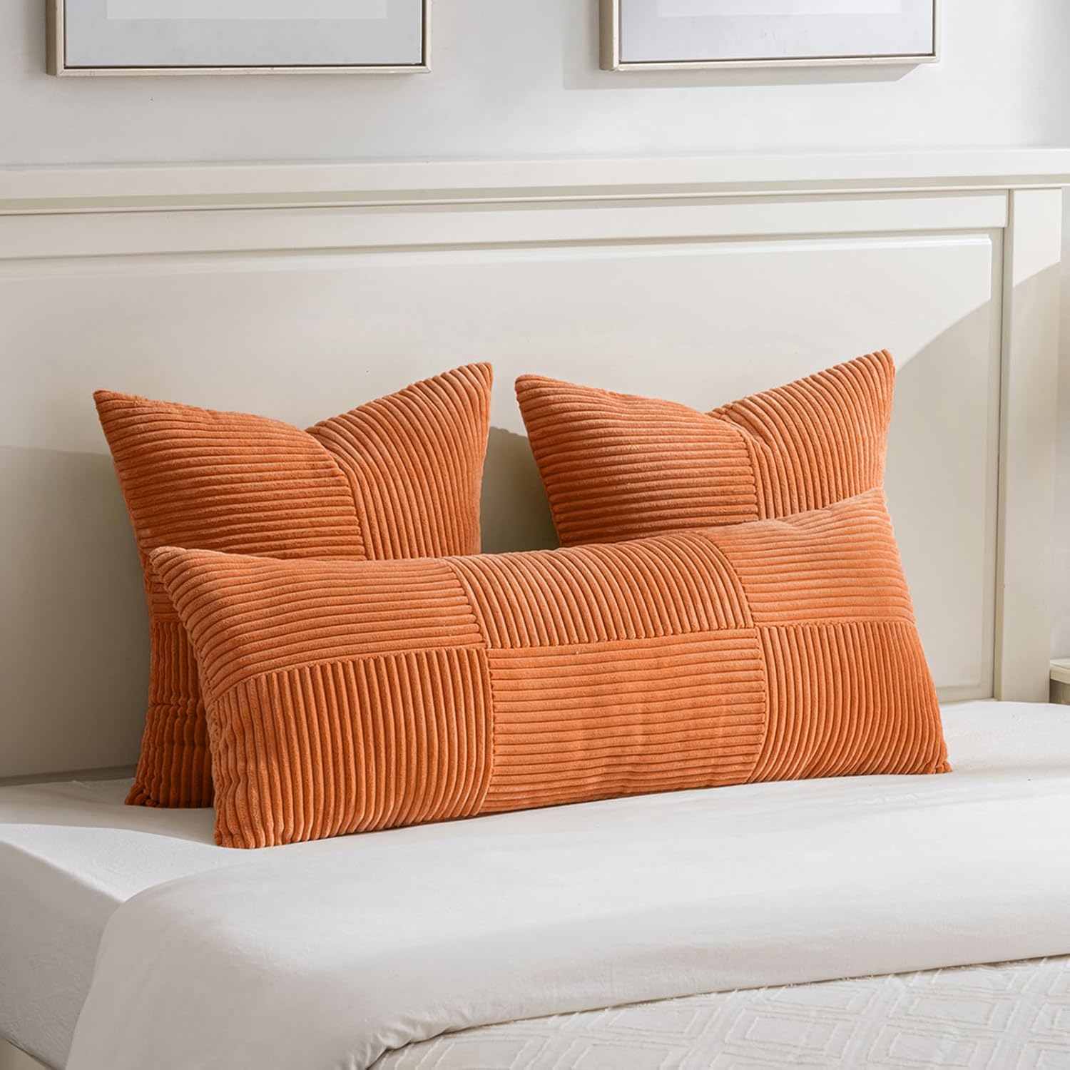Fancy Homi – 2 fundas decorativas para cojín cuadrado y grande de pana suave y diseño de retazos para sala y cama, decoración bohemia de casa de