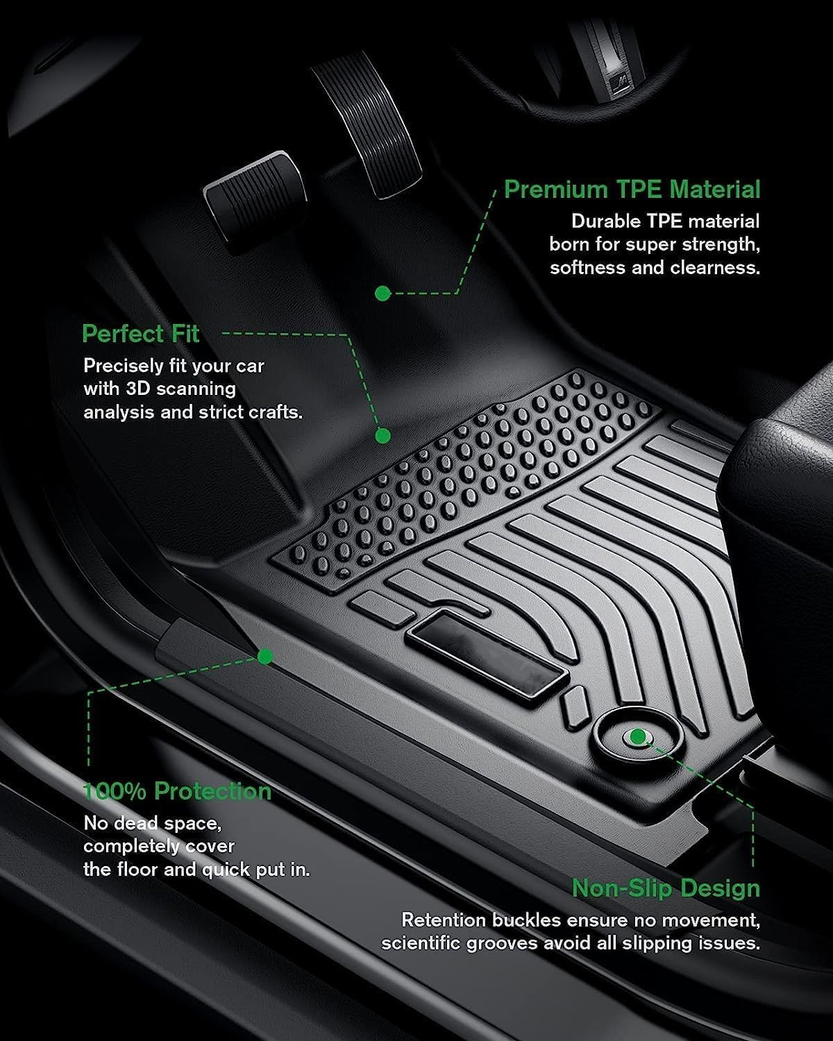 Tapetes de goma para automóvil, tapetes para F150 SuperCrewCrew Cab 2015-2023, tapetes impermeables de elastómero termoplástico (TPE), protección