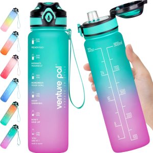 Venture Pal – Botella de agua deportiva de 22 onzas  32 onzas con marcador de tiempo, correa de transporte y cepillo de limpieza, sin BPA, a prueba Venture Pal – Botella de agua deportiva de 22 onzas  32 onzas con marcador de tiempo, correa de transporte y cepillo de limpieza, sin BPA, a prueba