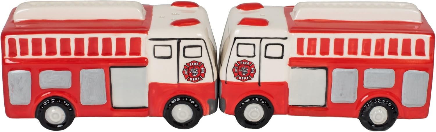 Pacific Giftware Salero y pimentero magnético de camiones de bomberos dobles de 3.25 pulgadas de largo, colección Attractives
