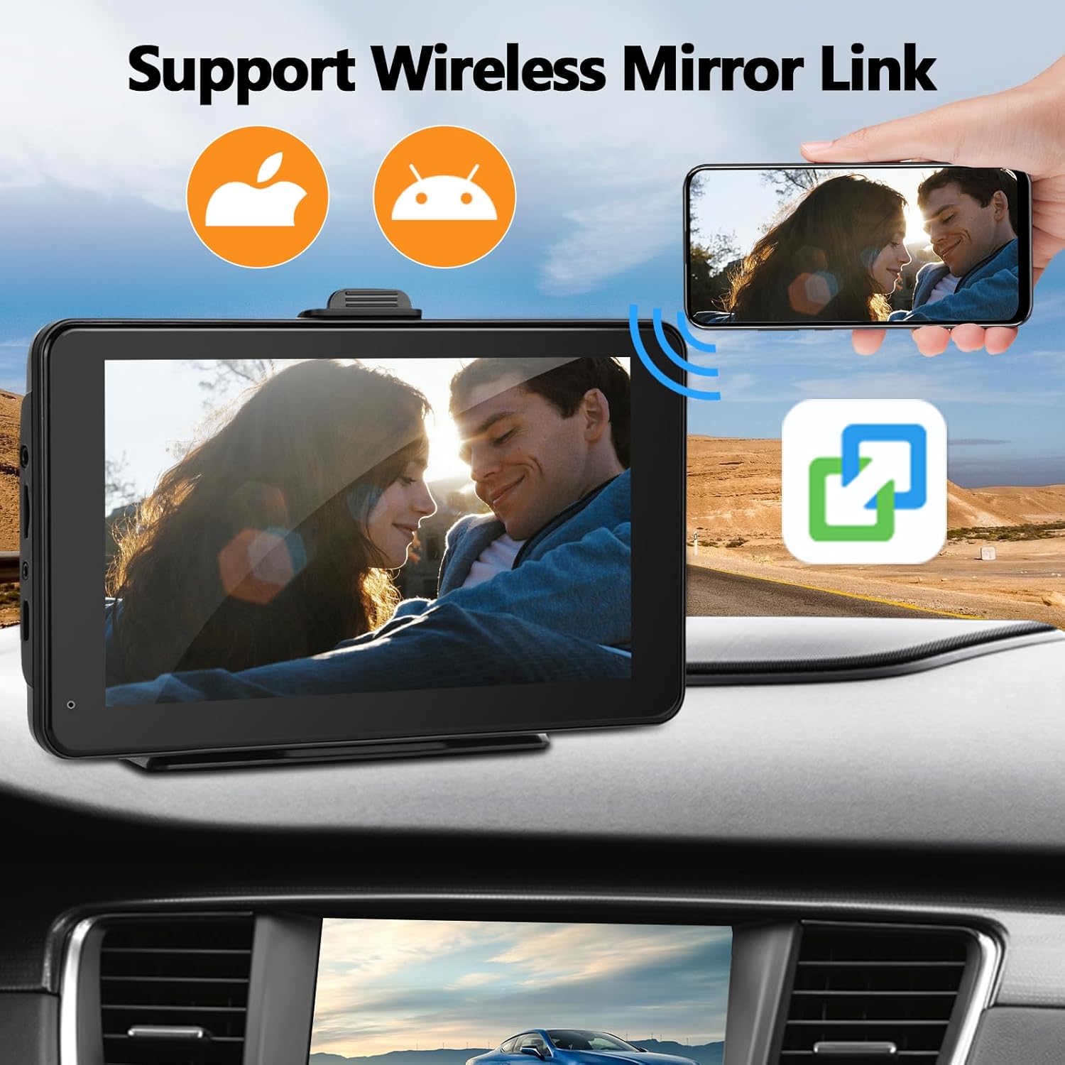 CAMECHO Estéreo inalámbrico portátil para automóvil con Apple CarPlay y Android Auto, pantalla táctil completa HD de 7 pulgadas con radio Bluetooth,