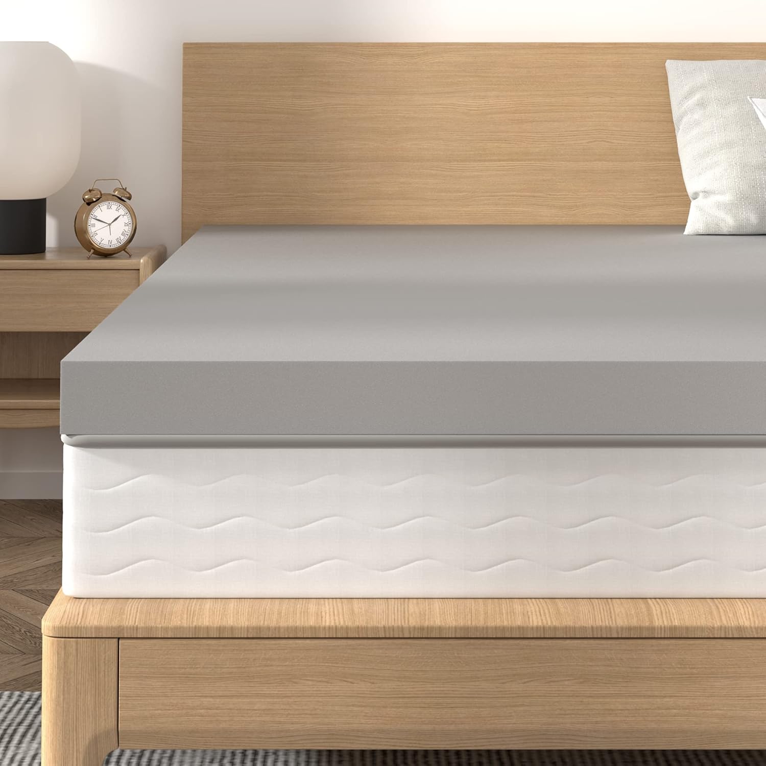 BedStory Cubrecolchón de espuma viscoelástica tamaño King de 4 pulgadas, cubrecolchón de espuma viscoelástica de carbón de bambú para aliviar el