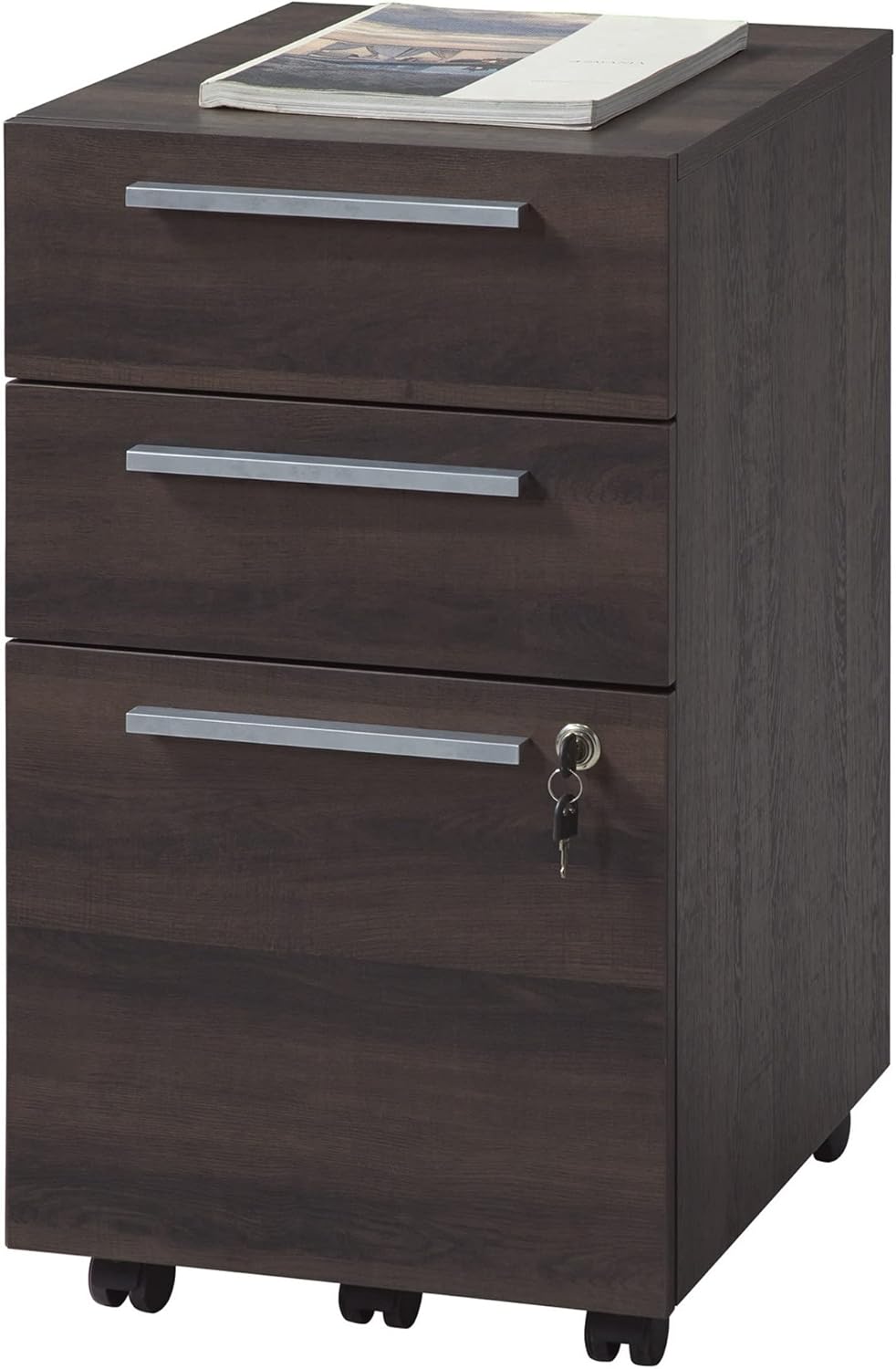 Realspace Trezza – Archivador móvil vertical de 19 pulgadas D con 3 cajones, nogal cálido