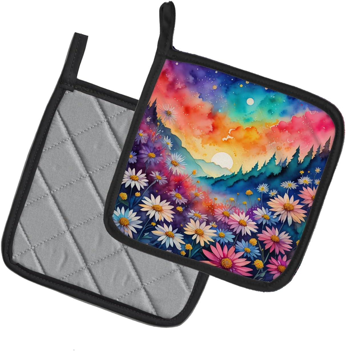 Caroline’s Treasures Colorful Asters Pair of Pot Holders Kitchen Heat Resistant Pot Holders Sets Oven Hot Pads for Cooking Baking BBQ, 7 12 x 7 12