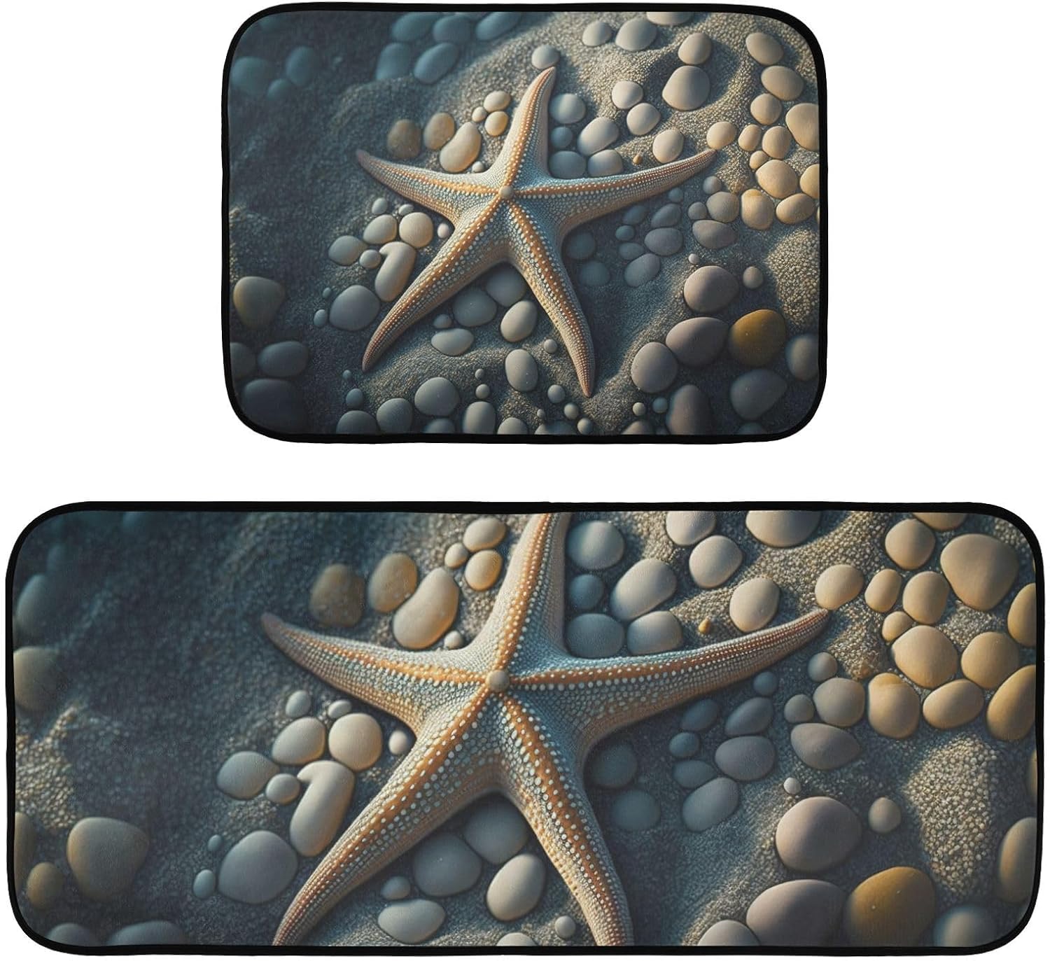 Tapete de cocina, 2 unidades (playa de estrellas de mar), acolchado, antifatiga, impermeable, antideslizante, tapete de cocina ergonómico, cómodo,