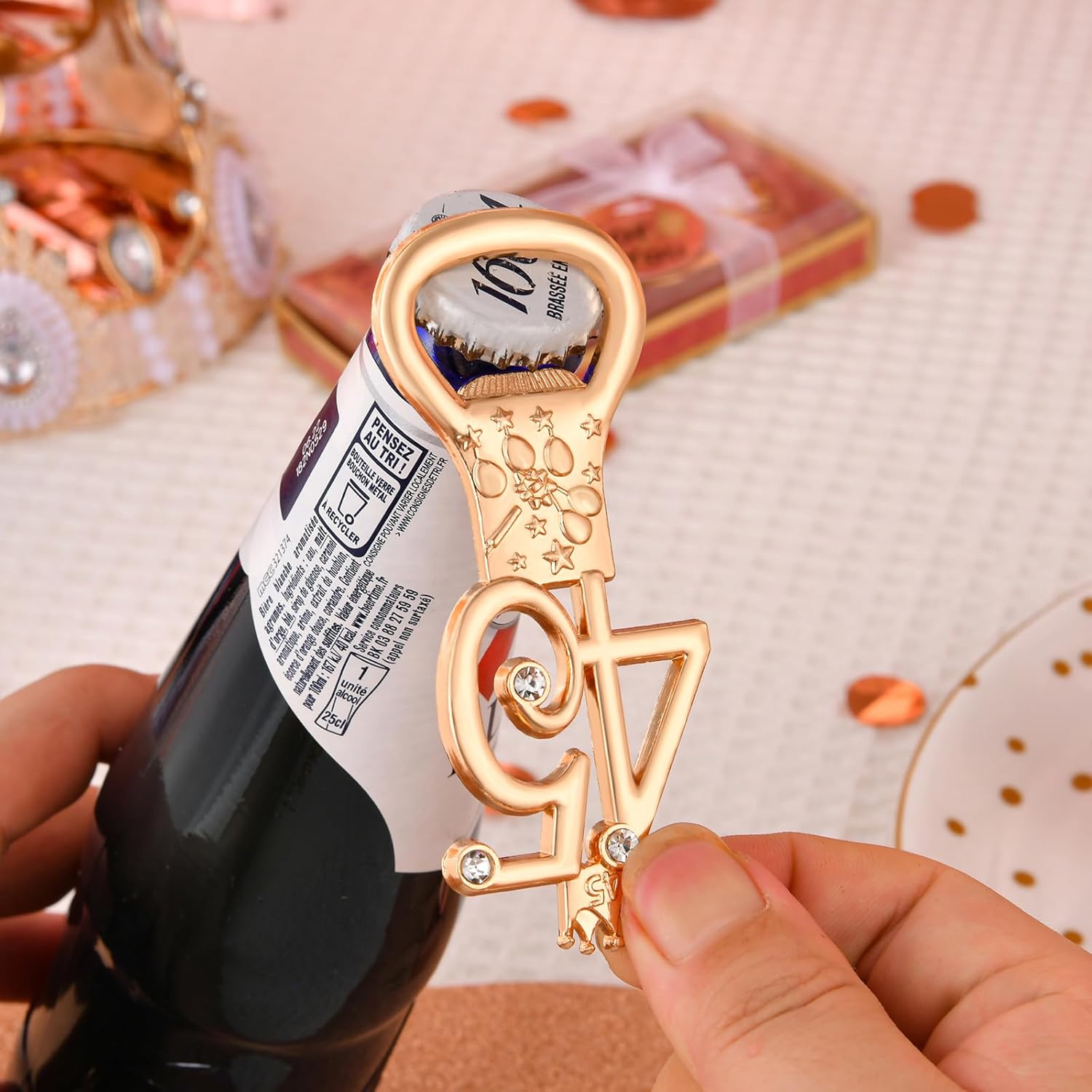 24 boxes of rose gold themed 45th birthday bottle openers, suitable for 45th anniversary wedding party gifts, 45th birthday party souvenirs or party