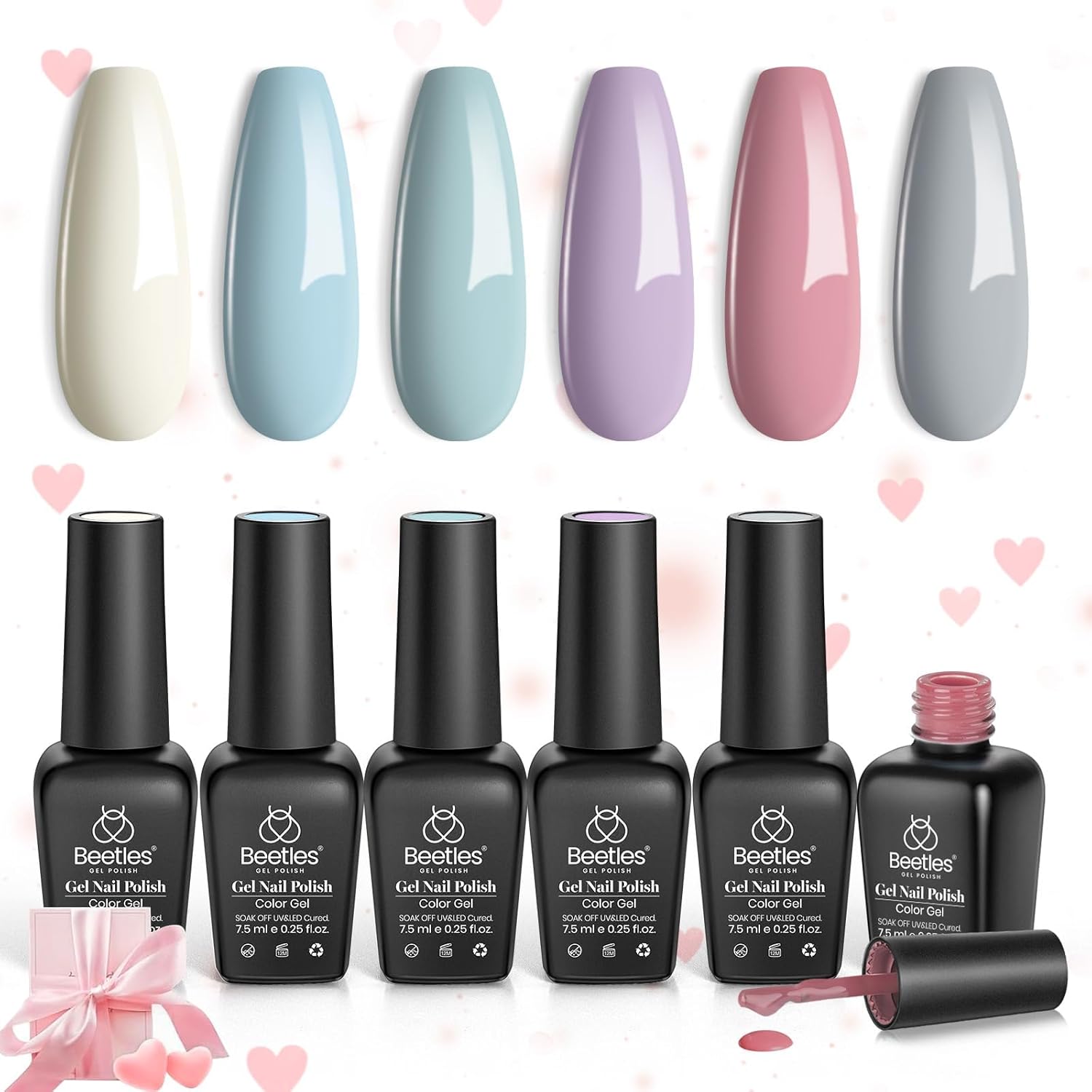Beetles – Kit de 6 colores de esmalte de gel de uñas Morandi, Daydream Verses, colores nude, rosa, blanco, azul, brillo, lámpara de uñas LED