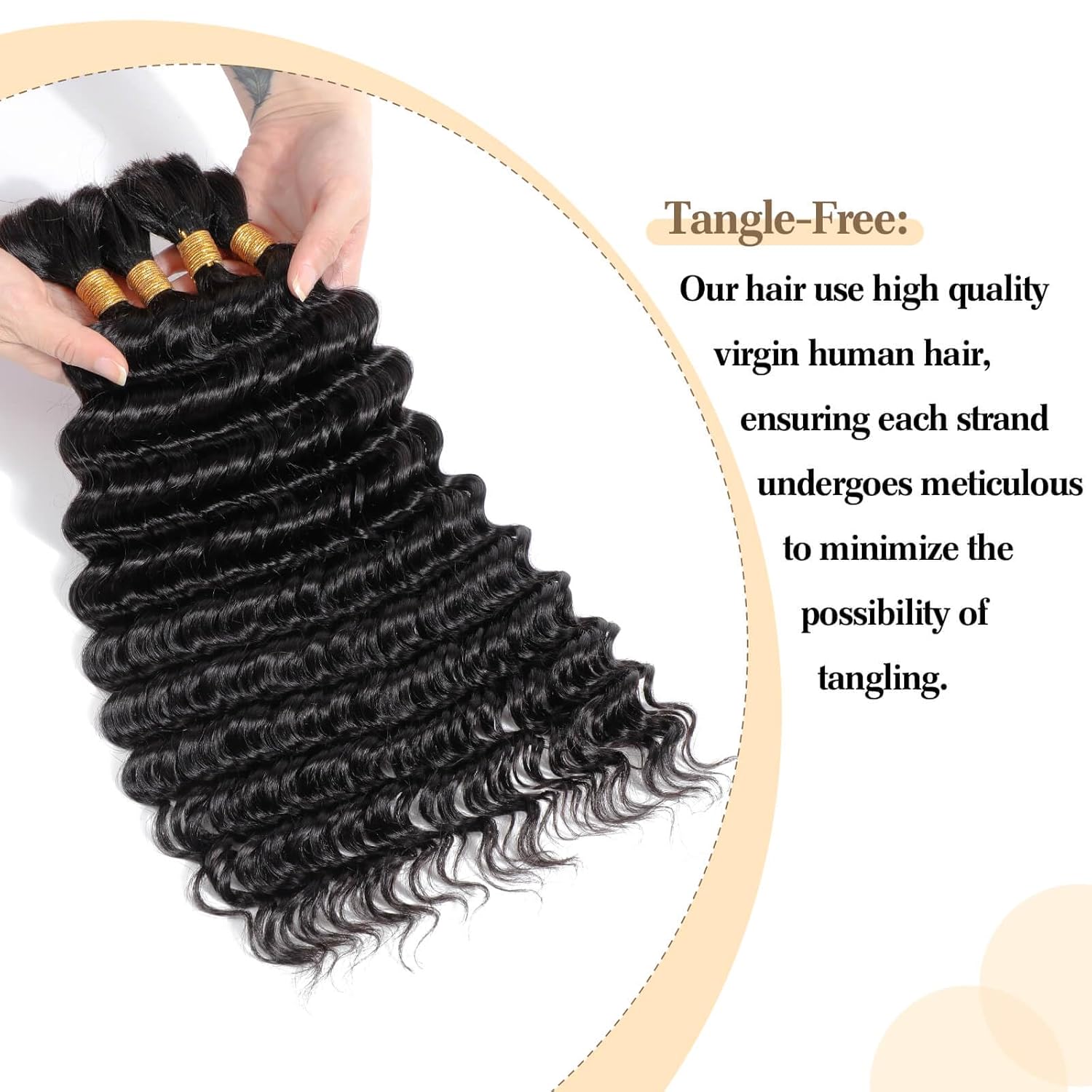Urbeauty Cabello humano trenzado de onda profunda para trenzar, cabello humano rizado para trenzas bohemias, sin nudosdiosamicrobohemiogitanosin