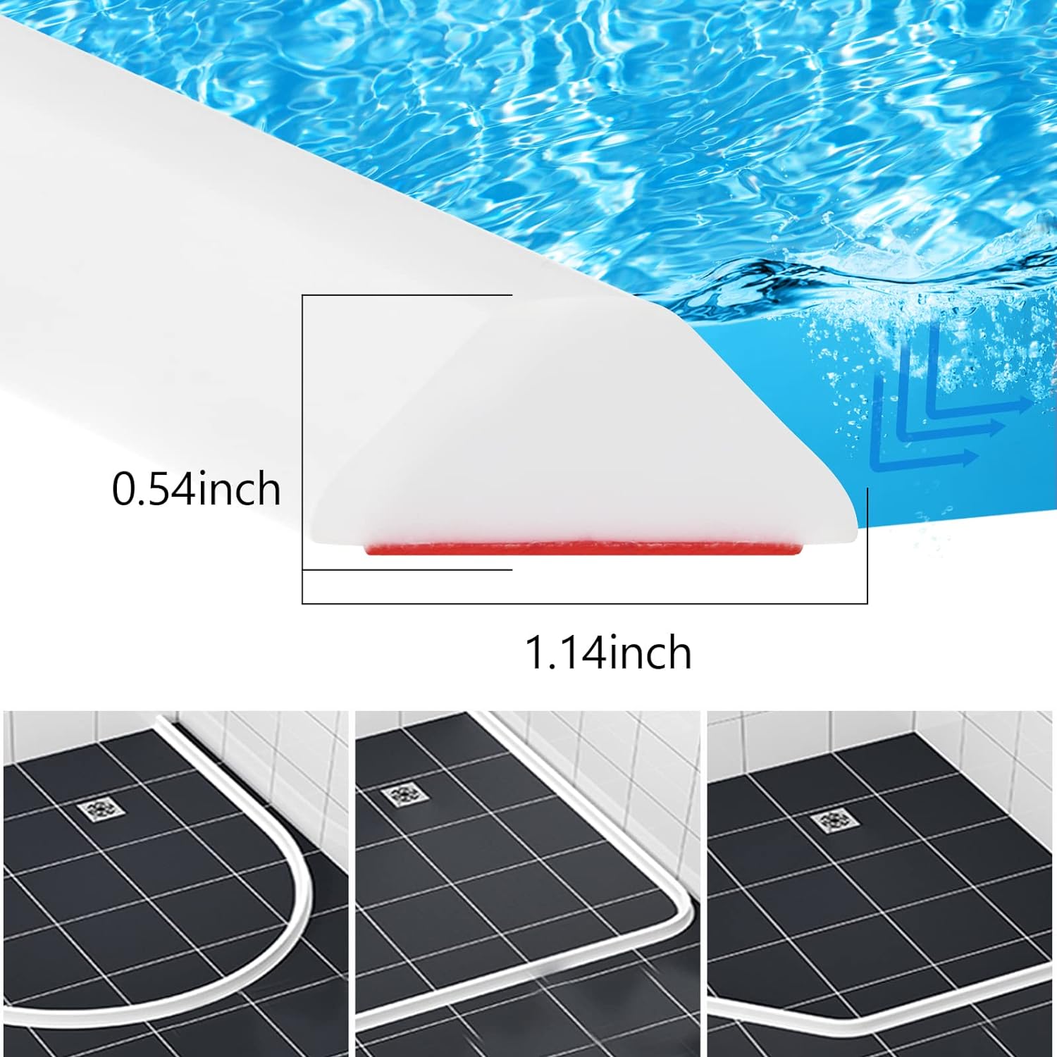 Duzzy Presa de agua plegable de ducha de 39 pulgadas, barrera de tapón de agua y sistema de retención que mantiene el agua dentro del umbral,