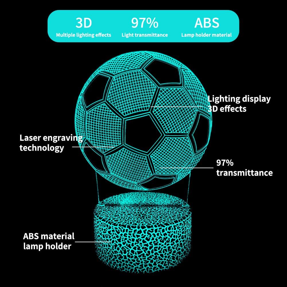Luz nocturna de fútbol, lámpara de ilusión 3D con control remoto, 16 colores cambiantes, lámpara de fútbol decoración de habitación para fanáticos