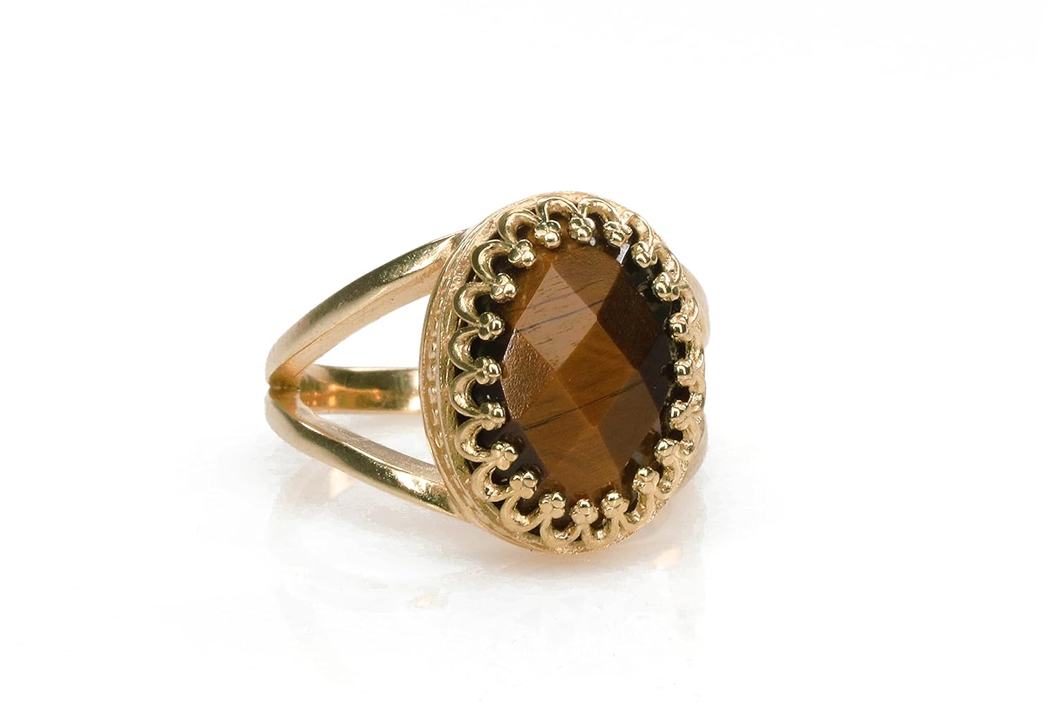 Tiger Eye Ring – Intricate Oval Rings for Women – Handmade Crystal Rings, Fashion Rings, Jewelry for Her – Custom Gemstone Jewelry with Box