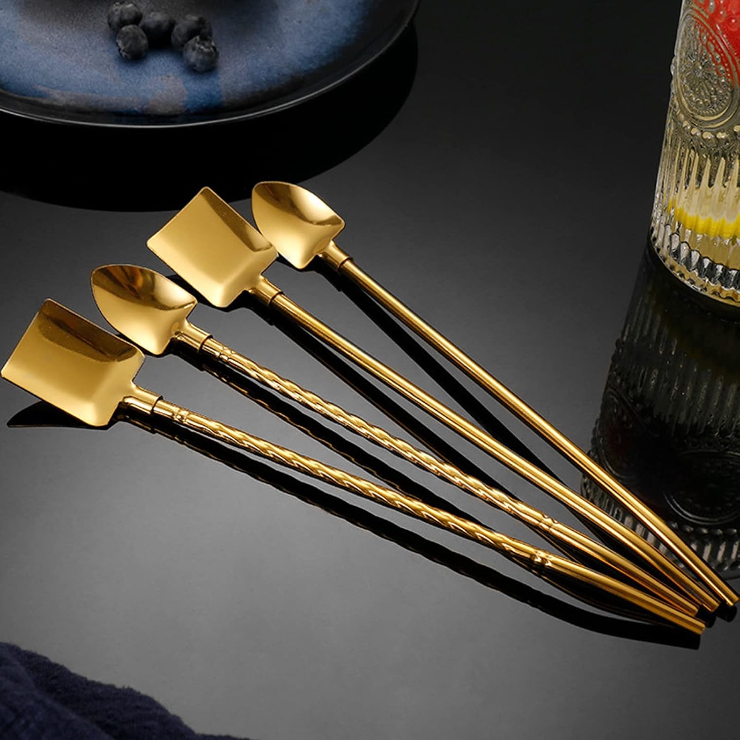 Cucharas de té helado con mango largo de 8.46 pulgadas de largo, cuchara de sandía, cuchara de cóctel de acero inoxidable, adecuada para cucharas de