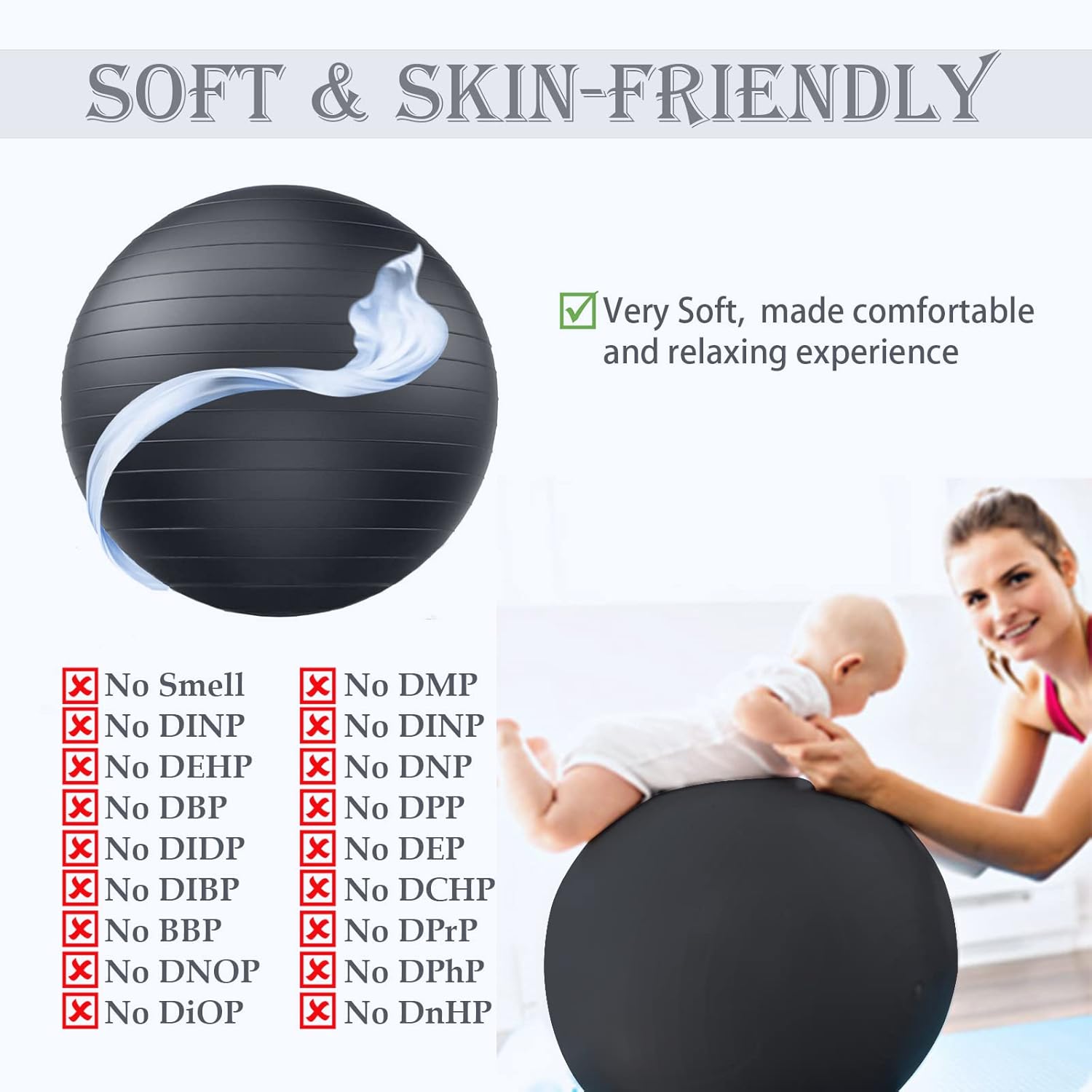 Pelota de ejercicio suave, silla de yoga antiestallido, soporta 2200 libras, pelota suiza de estabilidad con bomba para embarazo, parto,